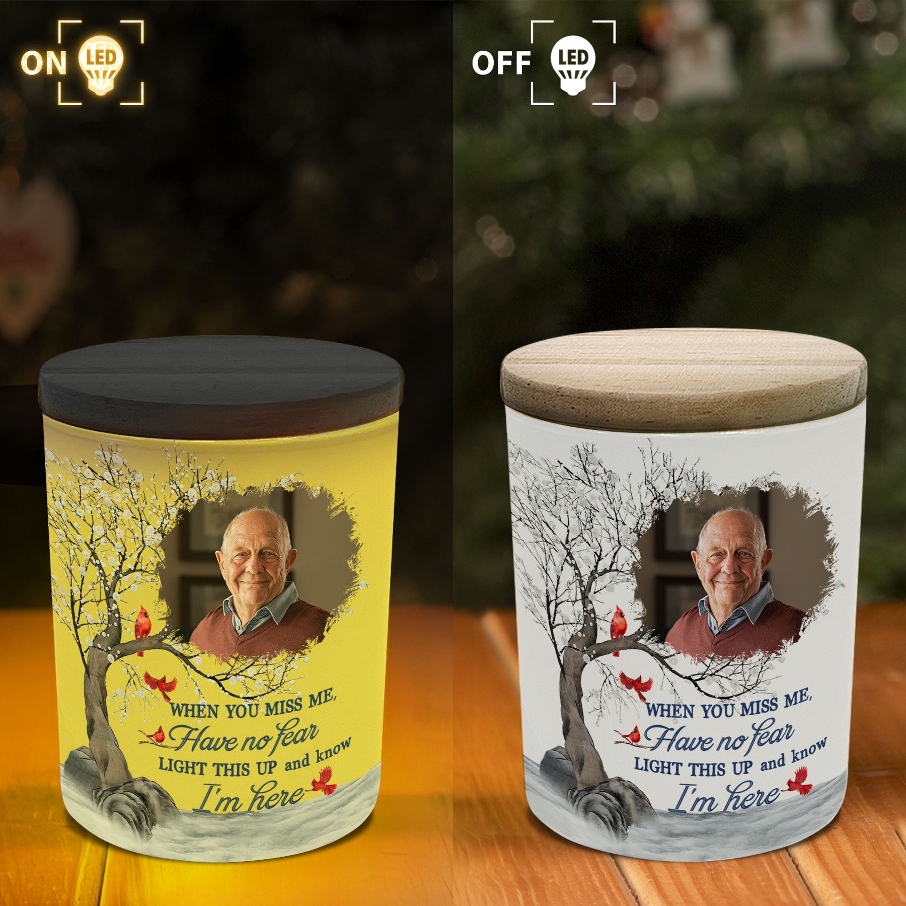Light This Up & Know I'm Here Memorial Gift - Personalized Photo LED Tea Light Holder