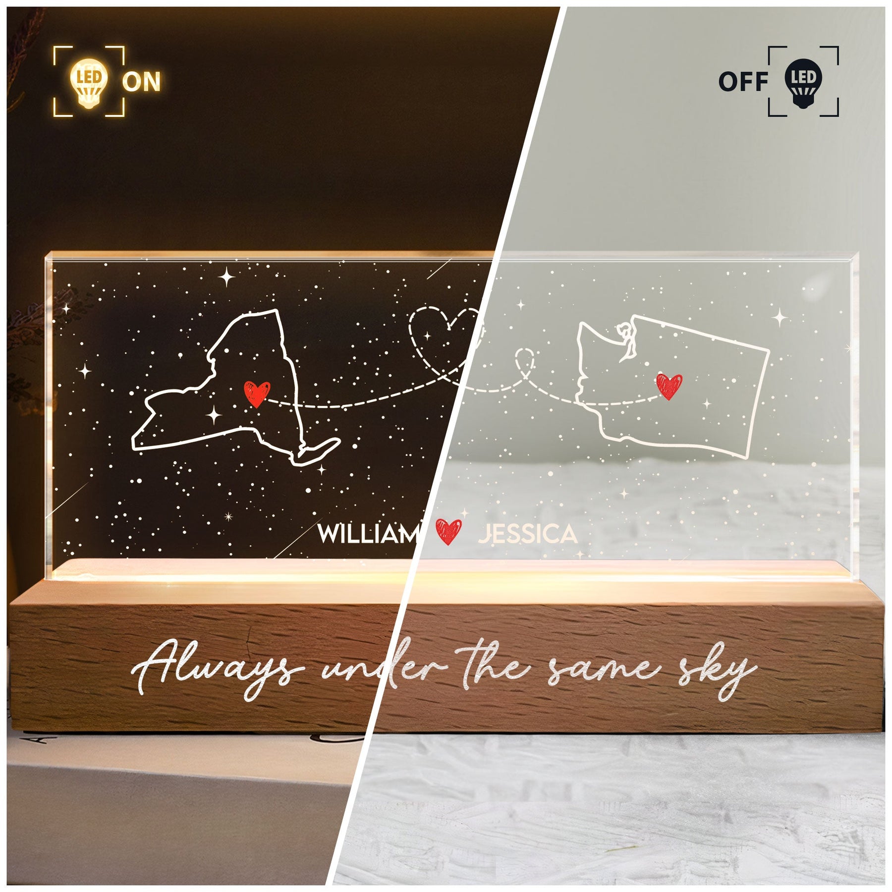 Long Distance But Always Under The Same Sky - Personalized LED Night Light