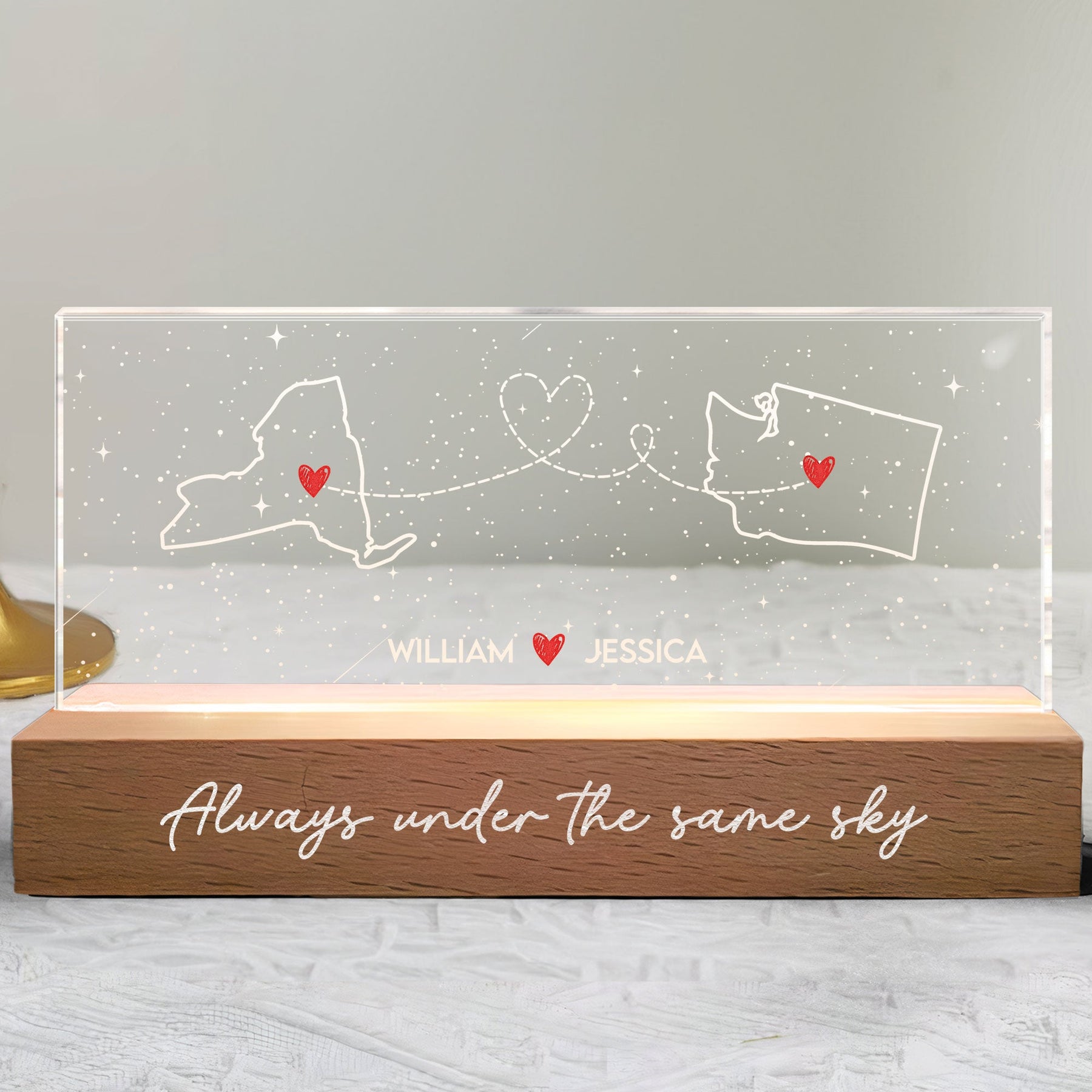 Long Distance But Always Under The Same Sky - Personalized LED Night Light