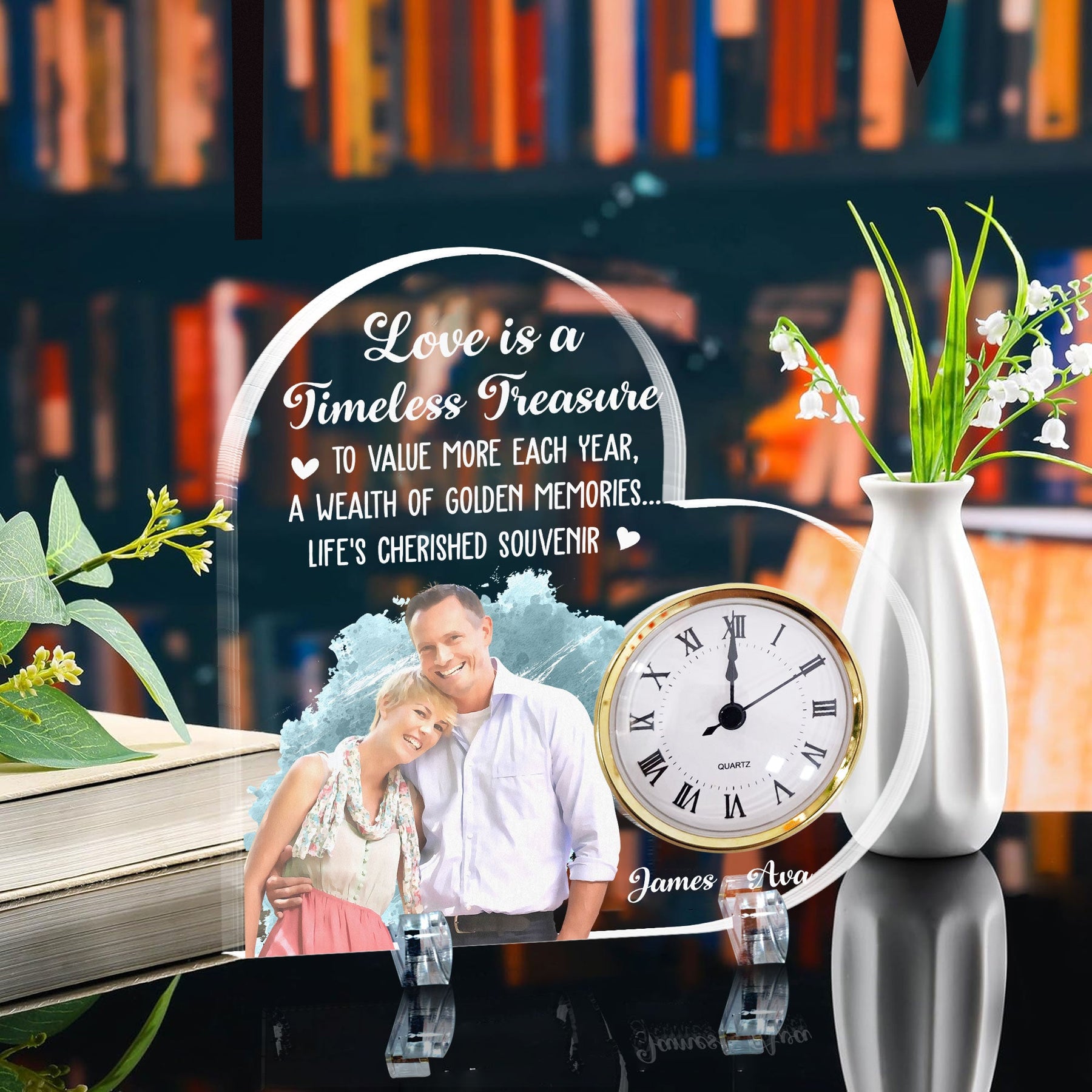 Love Is A Timeless Treasure Anniversary Gift - Personalized Acrylic Photo Desk Clock