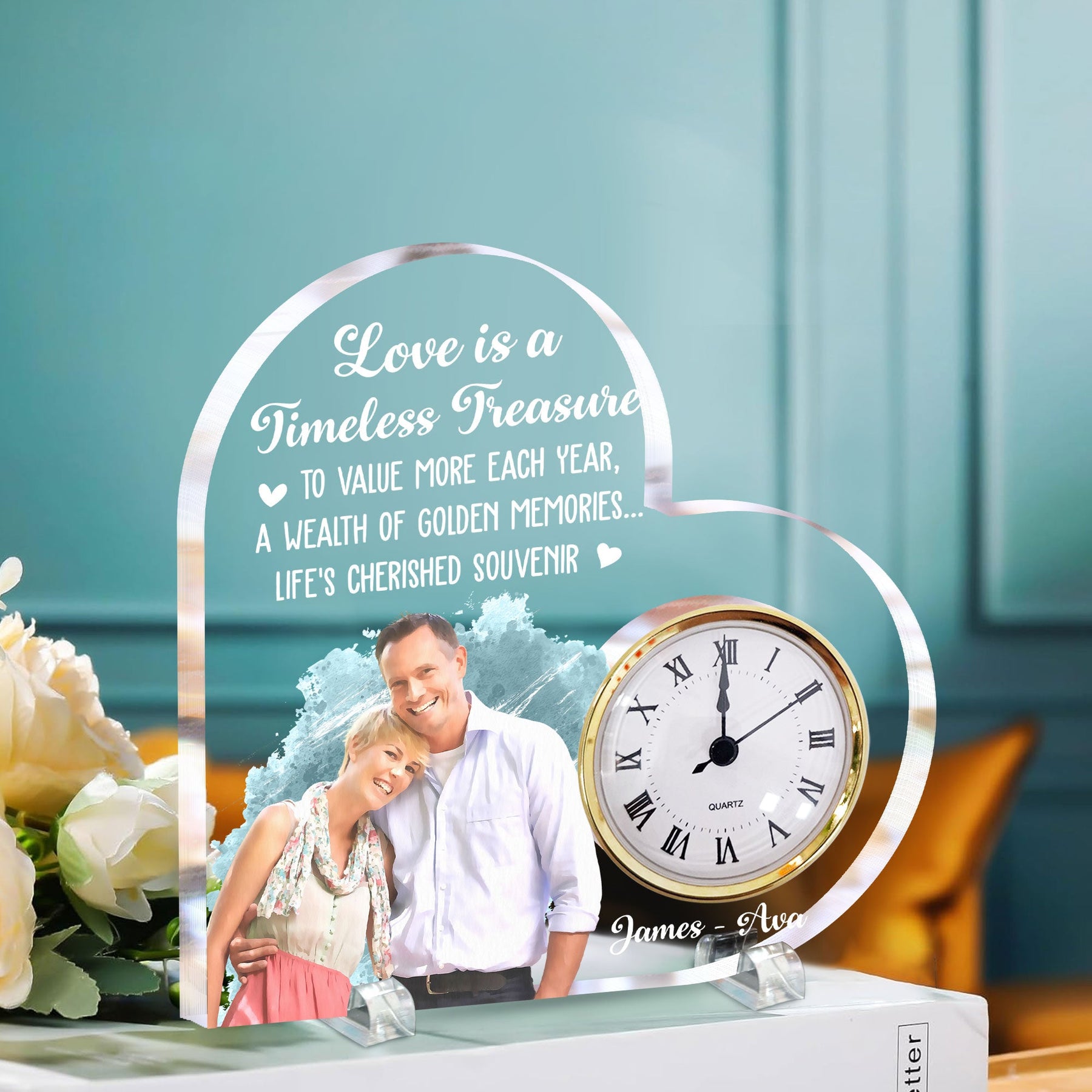 Love Is A Timeless Treasure Anniversary Gift - Personalized Acrylic Photo Desk Clock