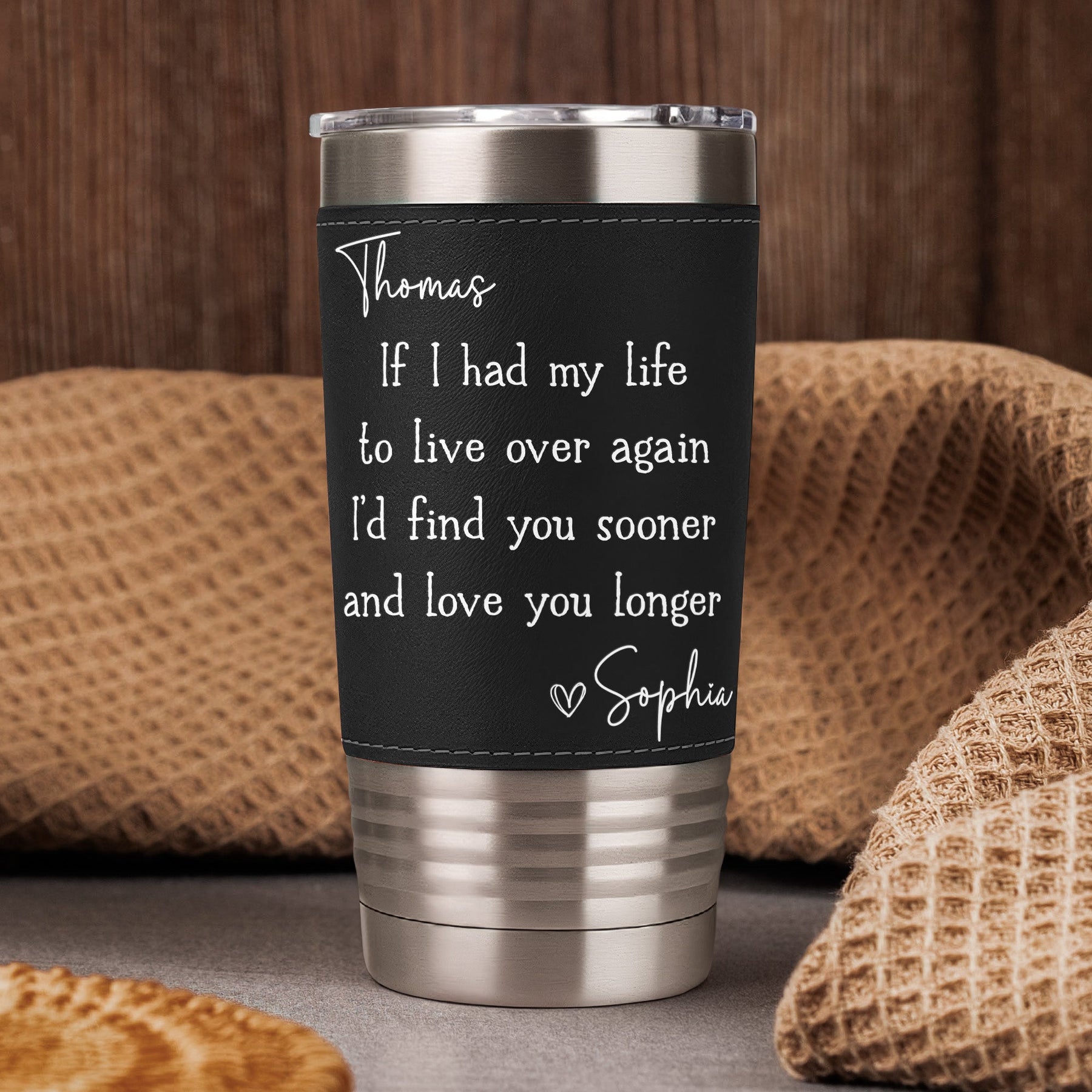 Love You Longer Anniversary Gift Valentine's Day Gift For Husband - Personalized 20oz Leather Wrapped Tumbler