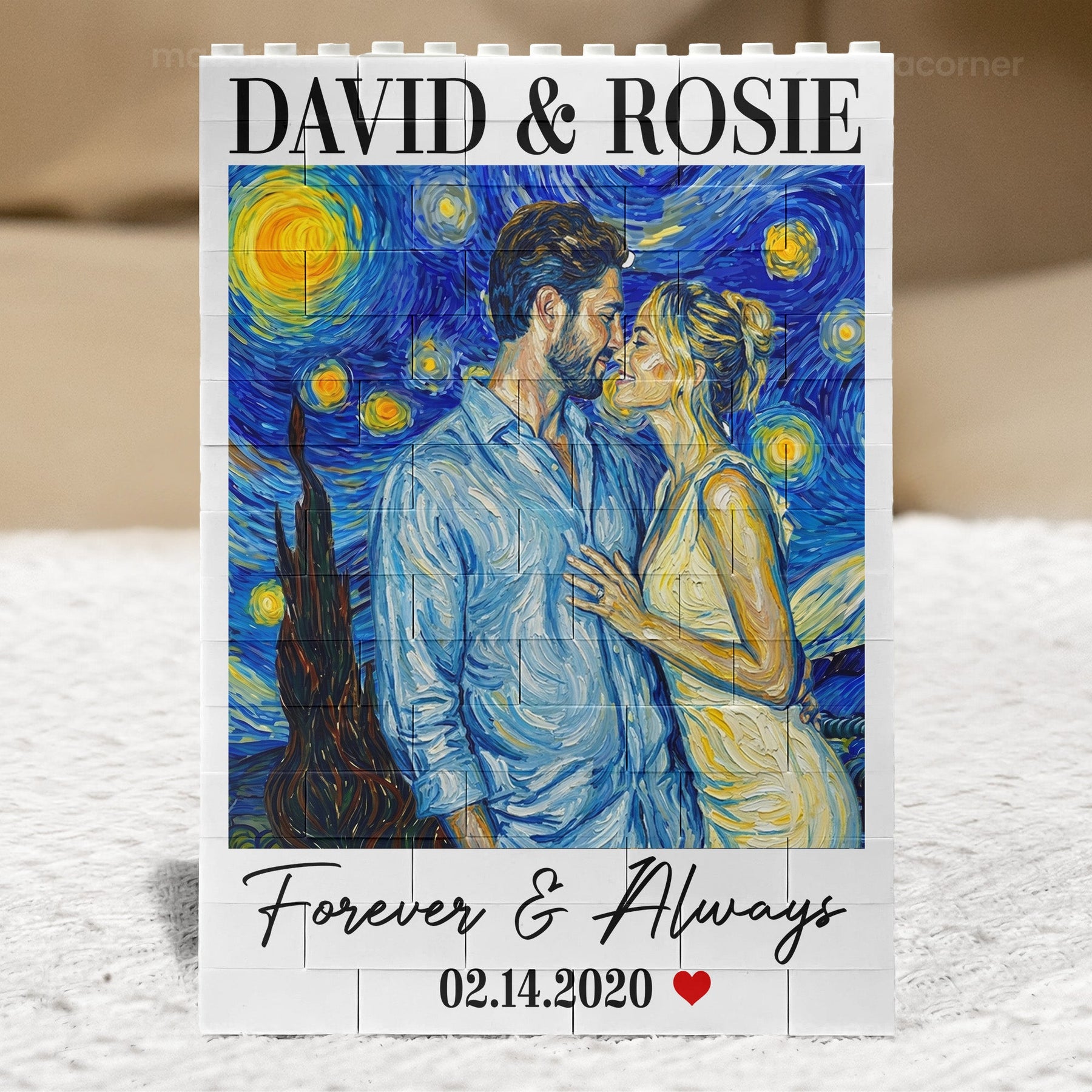 Love You To Pieces Custom Photo Van Gogh Style Art - Personalized Building Blocks