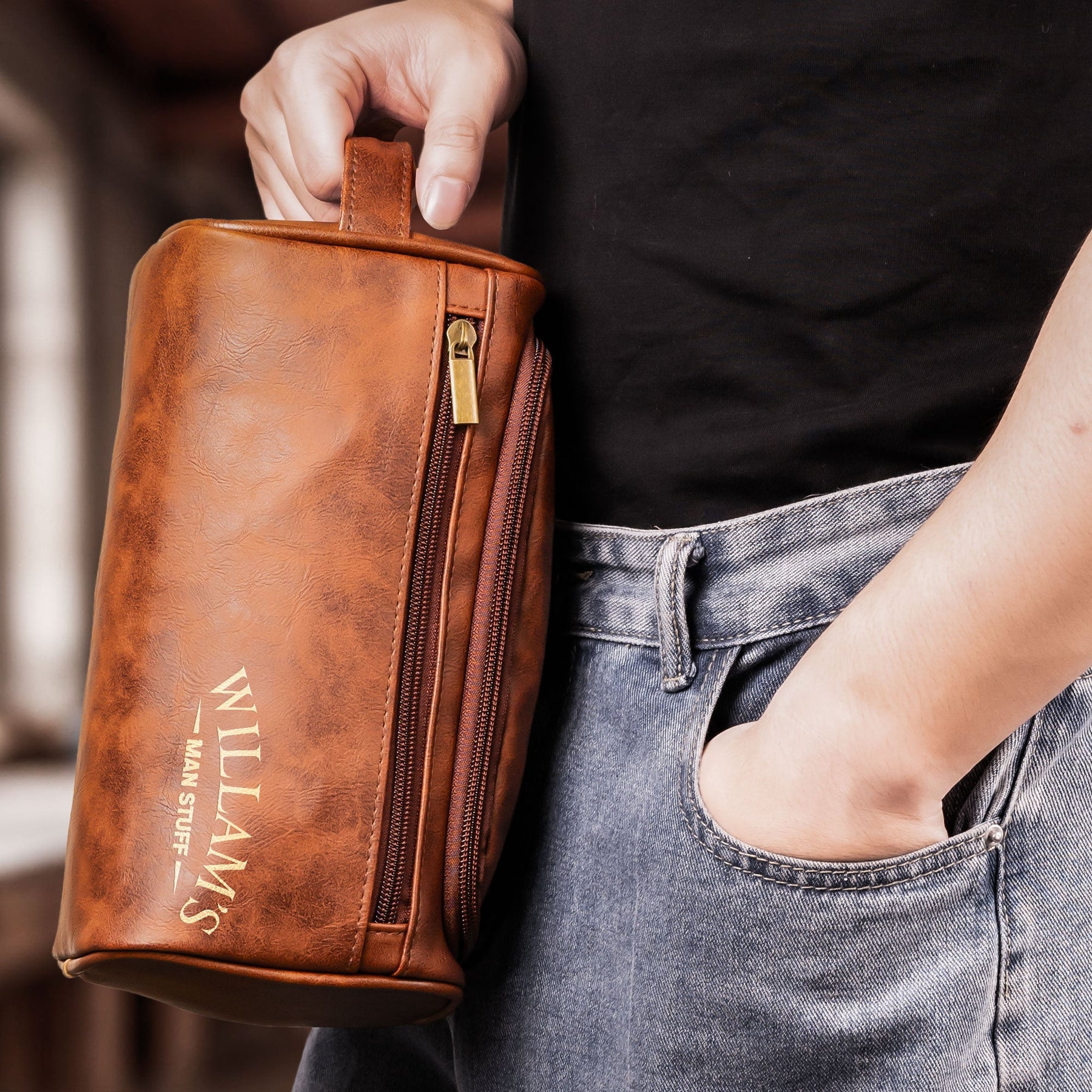 Man Stuff - Personalized Leather Toiletry Bag