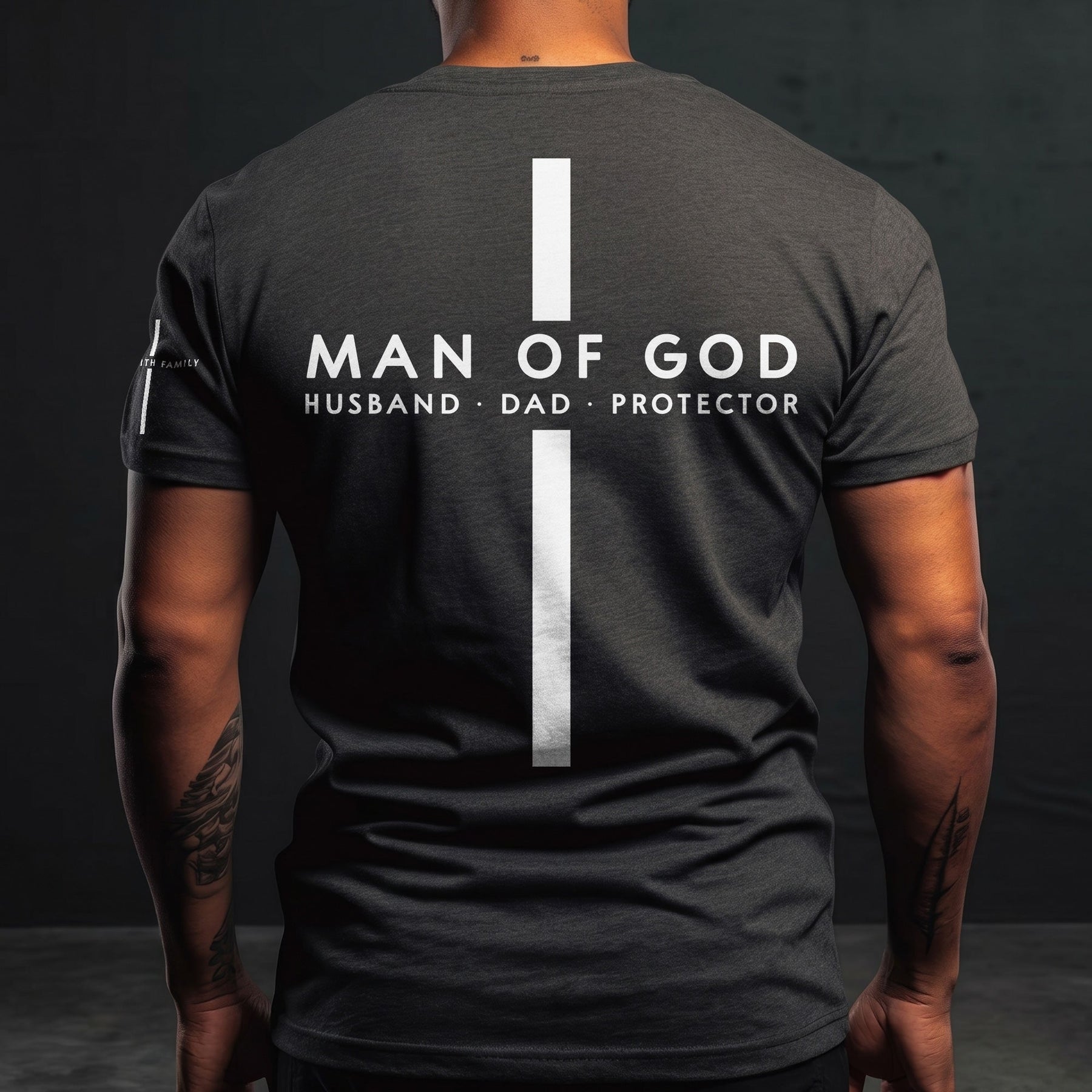 Man Of God - Custom Family Name On Sleeve - Pride Christian Gifts For Men, Husband, Dad - Personalized Shirt