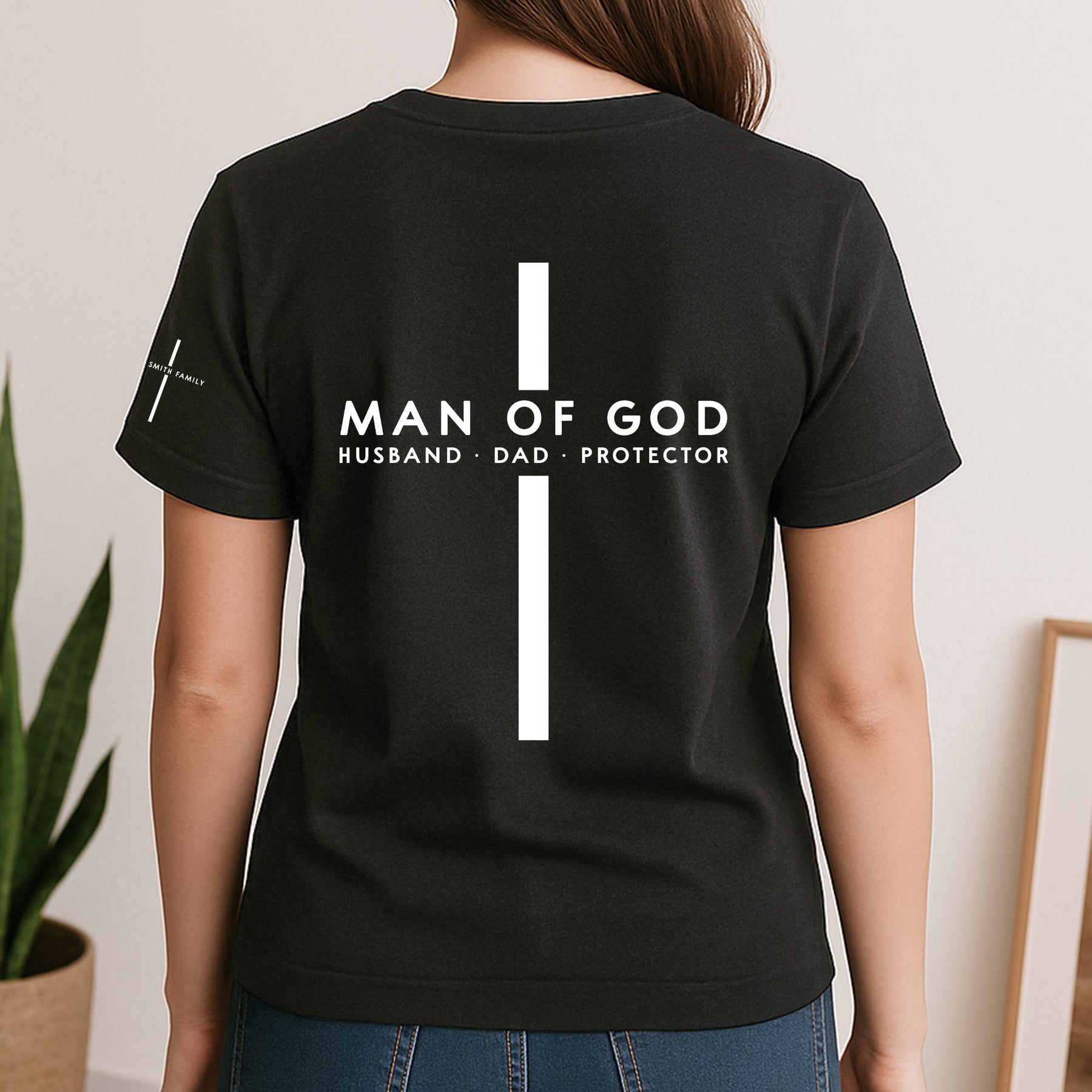 Man Of God - Custom Family Name On Sleeve - Pride Christian Gifts For Men, Husband, Dad - Personalized Shirt