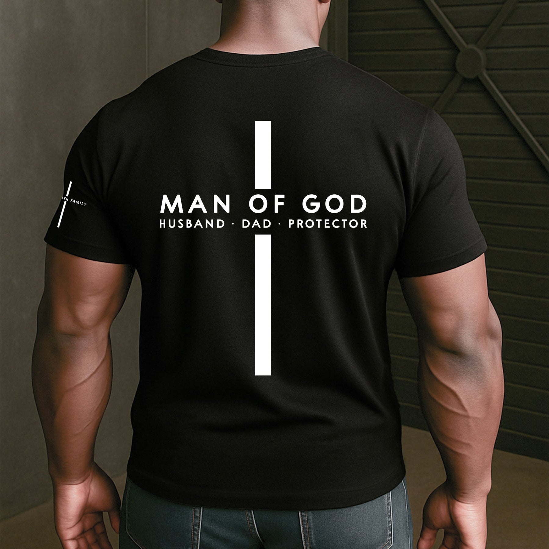Man Of God - Custom Family Name On Sleeve - Pride Christian Gifts For Men, Husband, Dad - Personalized Shirt