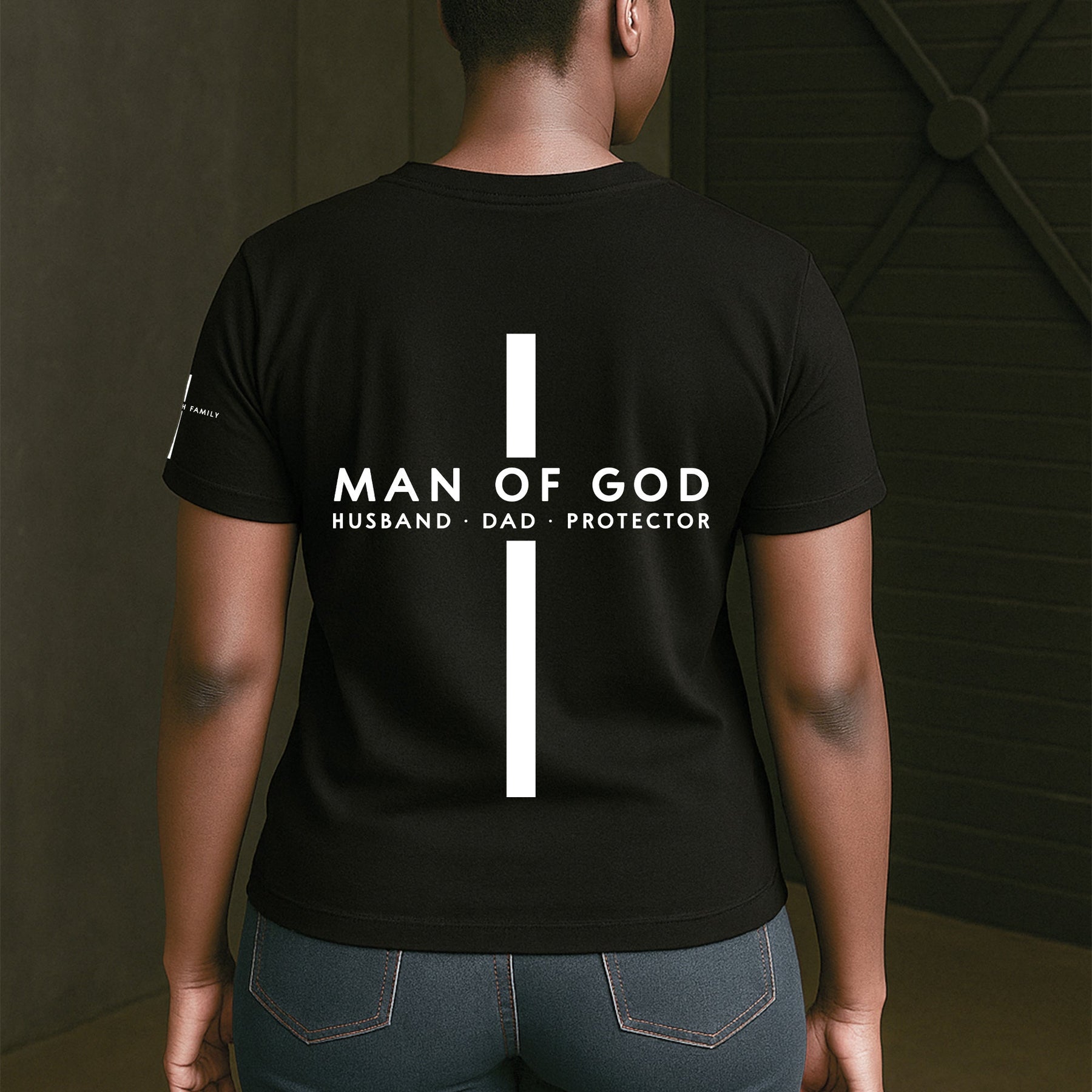 Man Of God - Custom Family Name On Sleeve - Pride Christian Gifts For Men, Husband, Dad - Personalized Shirt