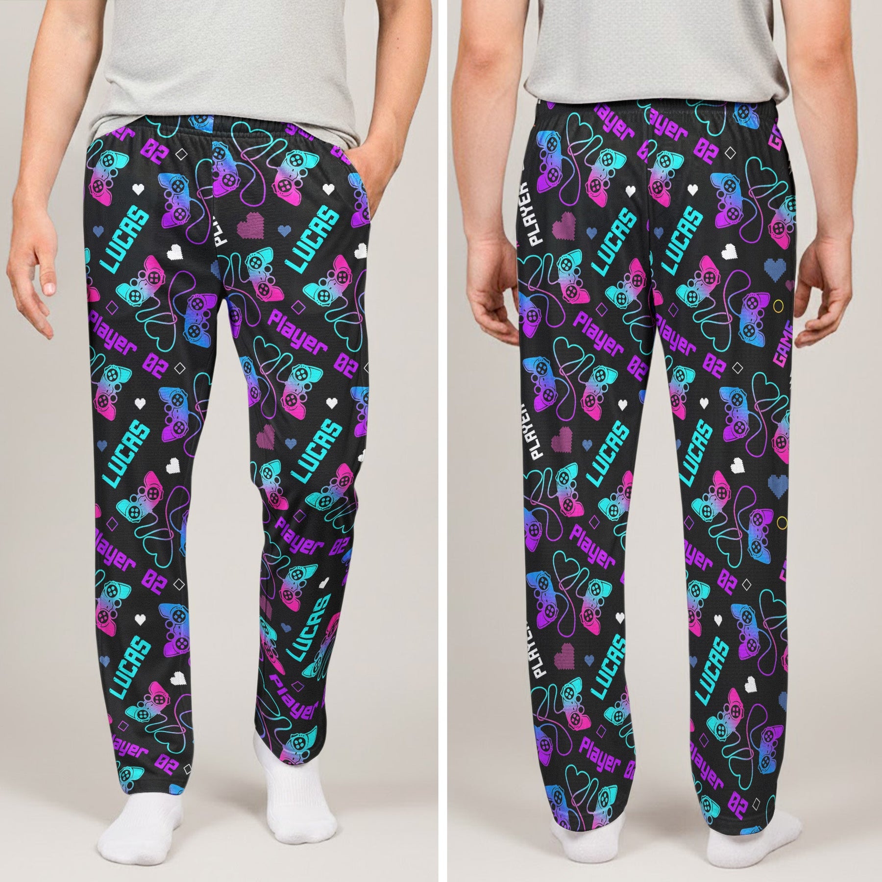 Matching Gaming Couples Player 01 02 - Personalized Matching Lounge Pants With Pockets