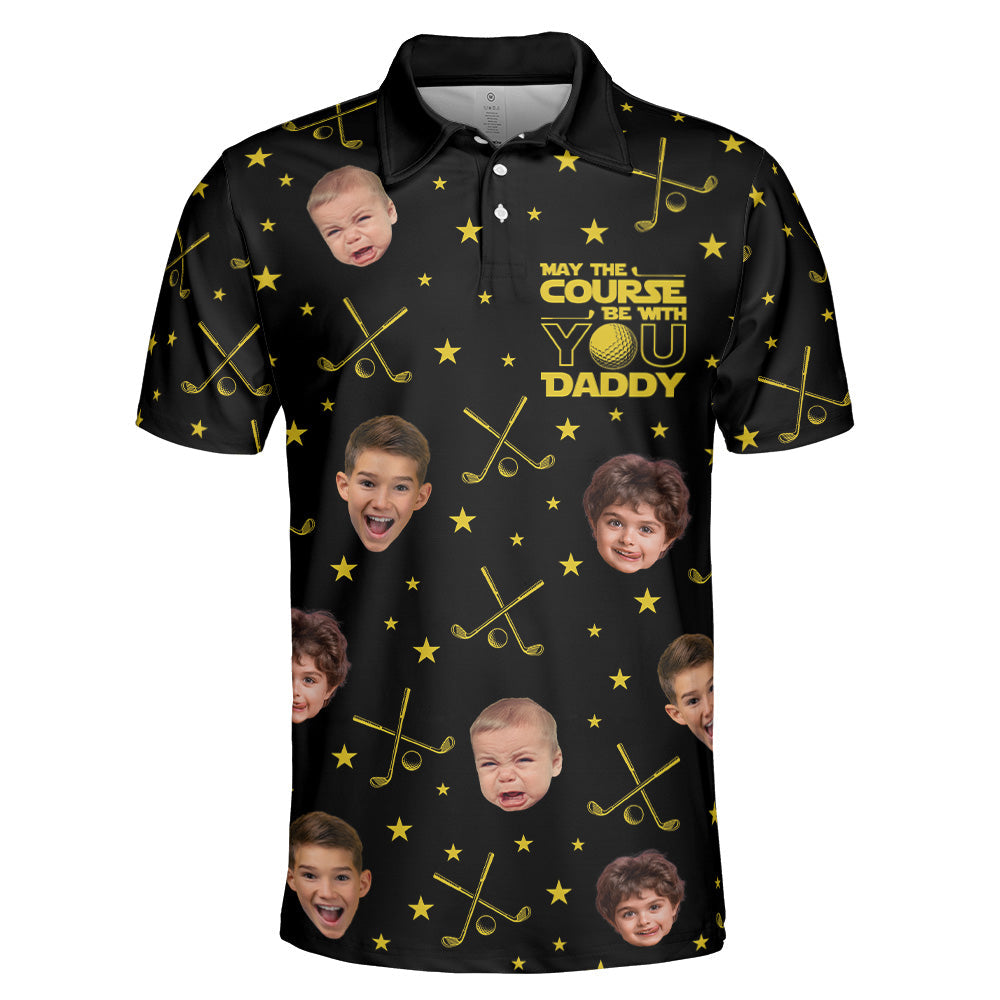 May The Course Be With You Daddy - Custom Faces - Personalized Photo Polo Shirt