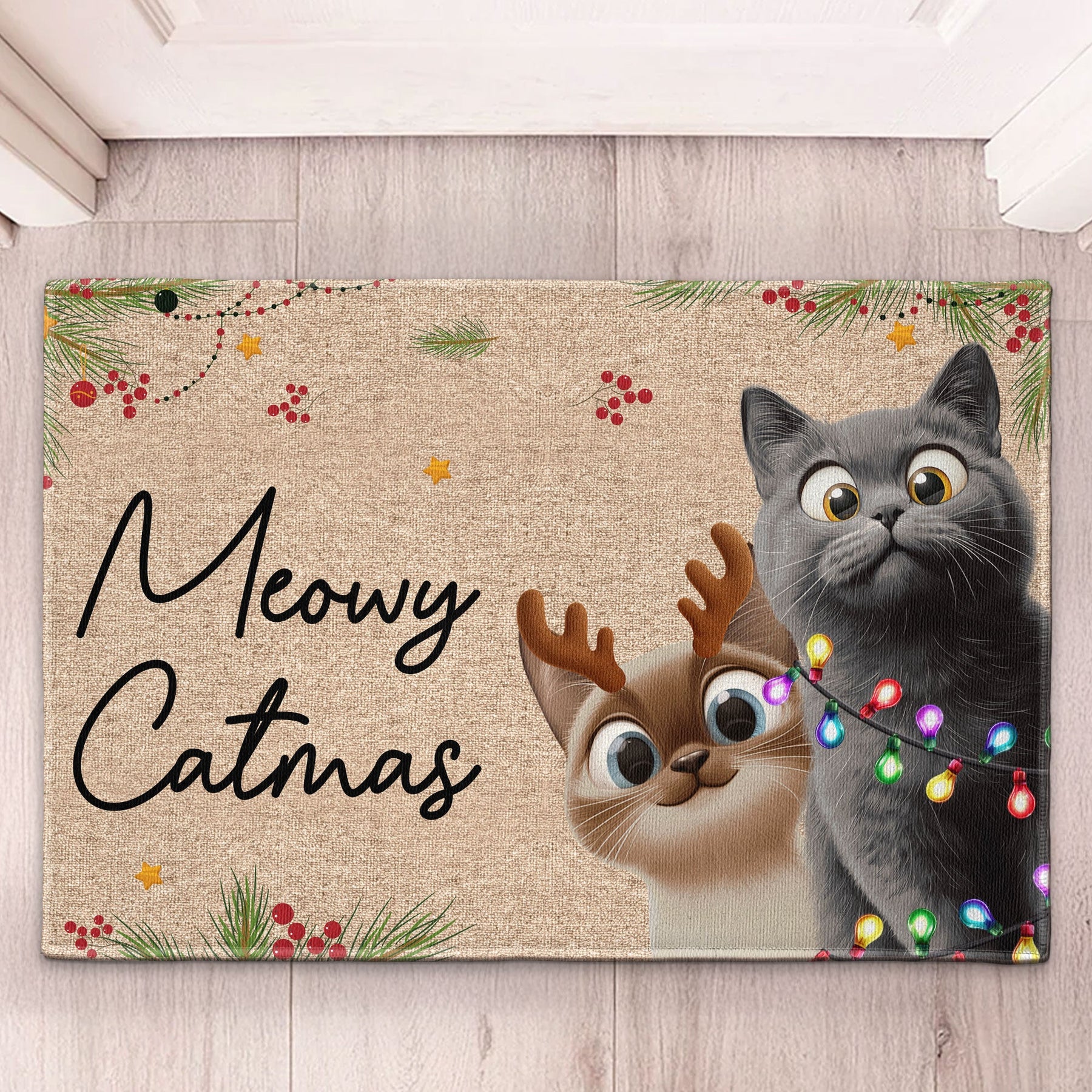 Meowy Catmas - 3D Style - Personalized Doormat