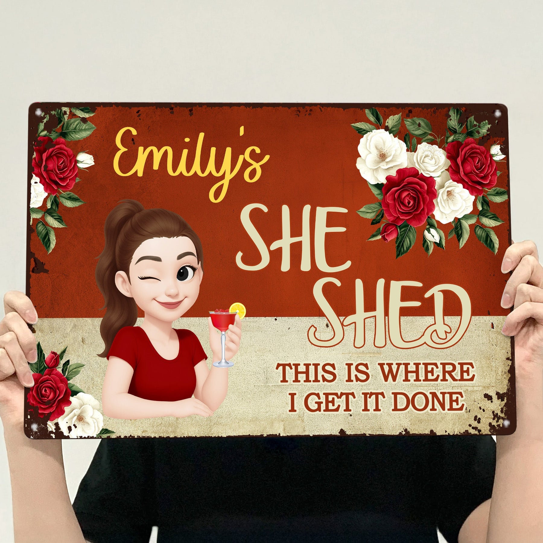 She Shed Sign For Gardening, Craft Room, Reading - Personalized Metal Sign