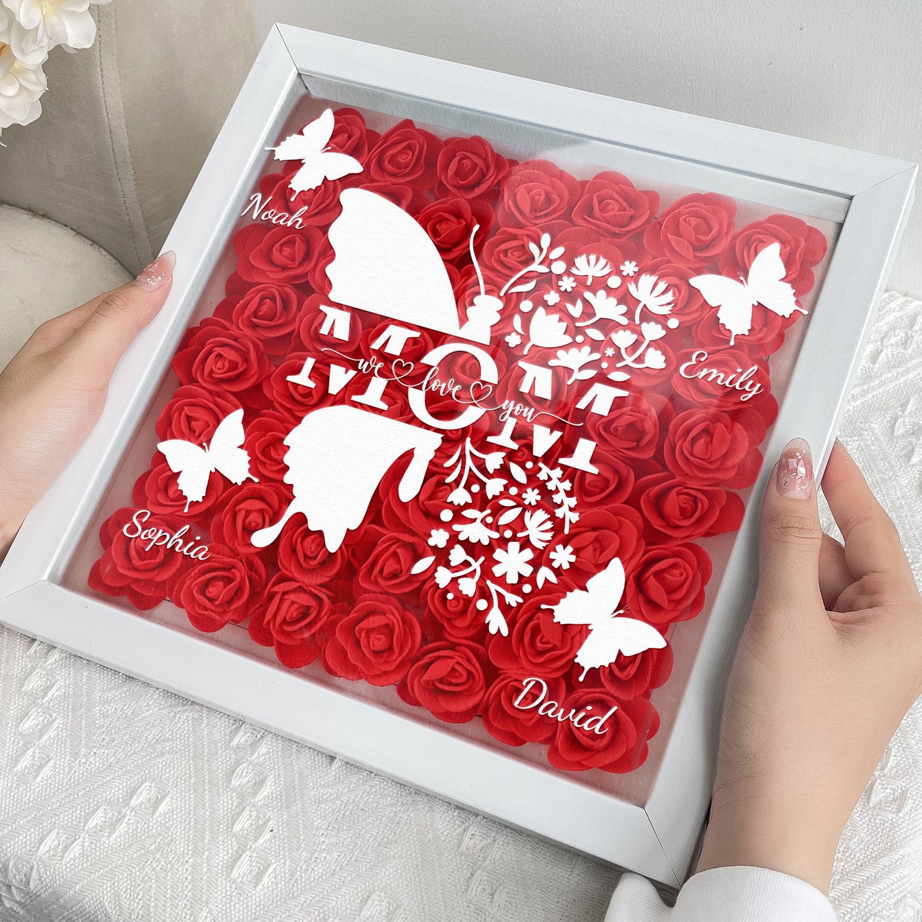 Mom Butterfly New Version - Personalized Flower Shadow Box With LED Light