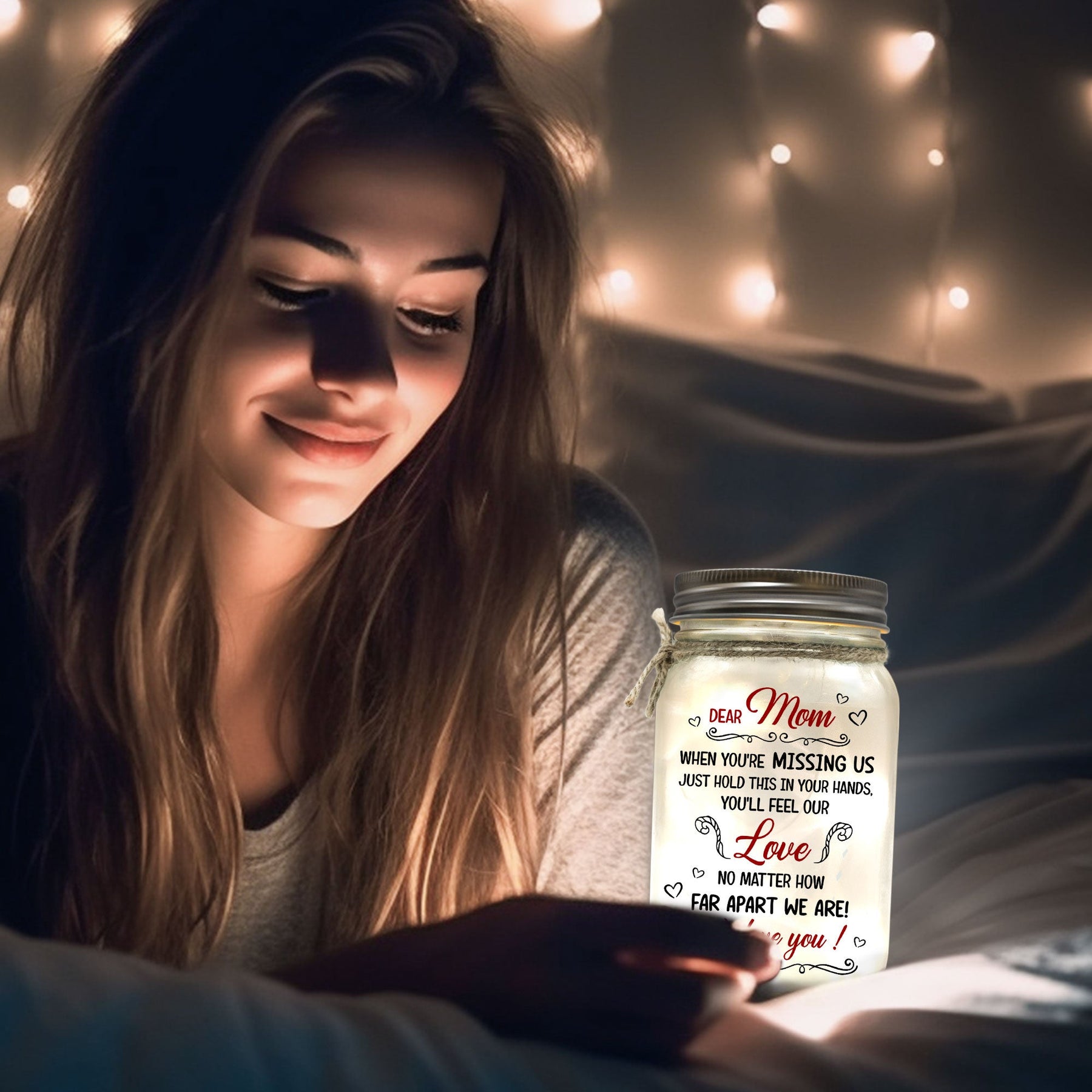 Mom No Matter How Far Apart We Are We Love You - Personalized Mason Jar Light