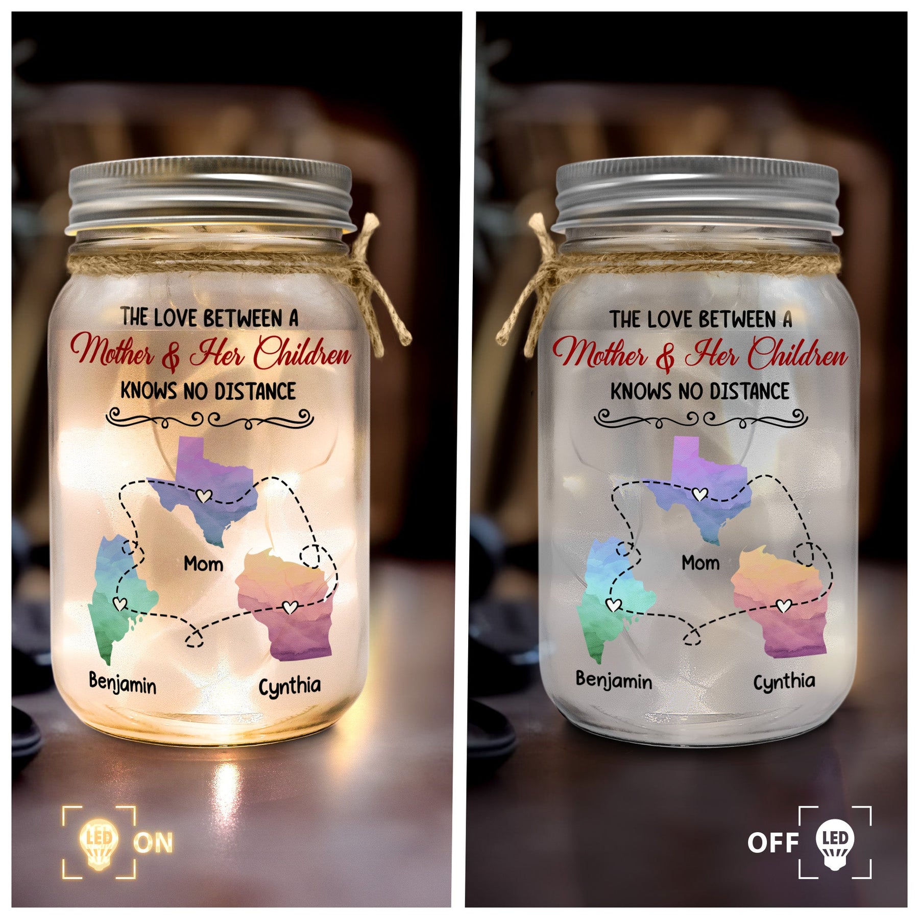 Mom No Matter How Far Apart We Are We Love You - Personalized Mason Jar Light