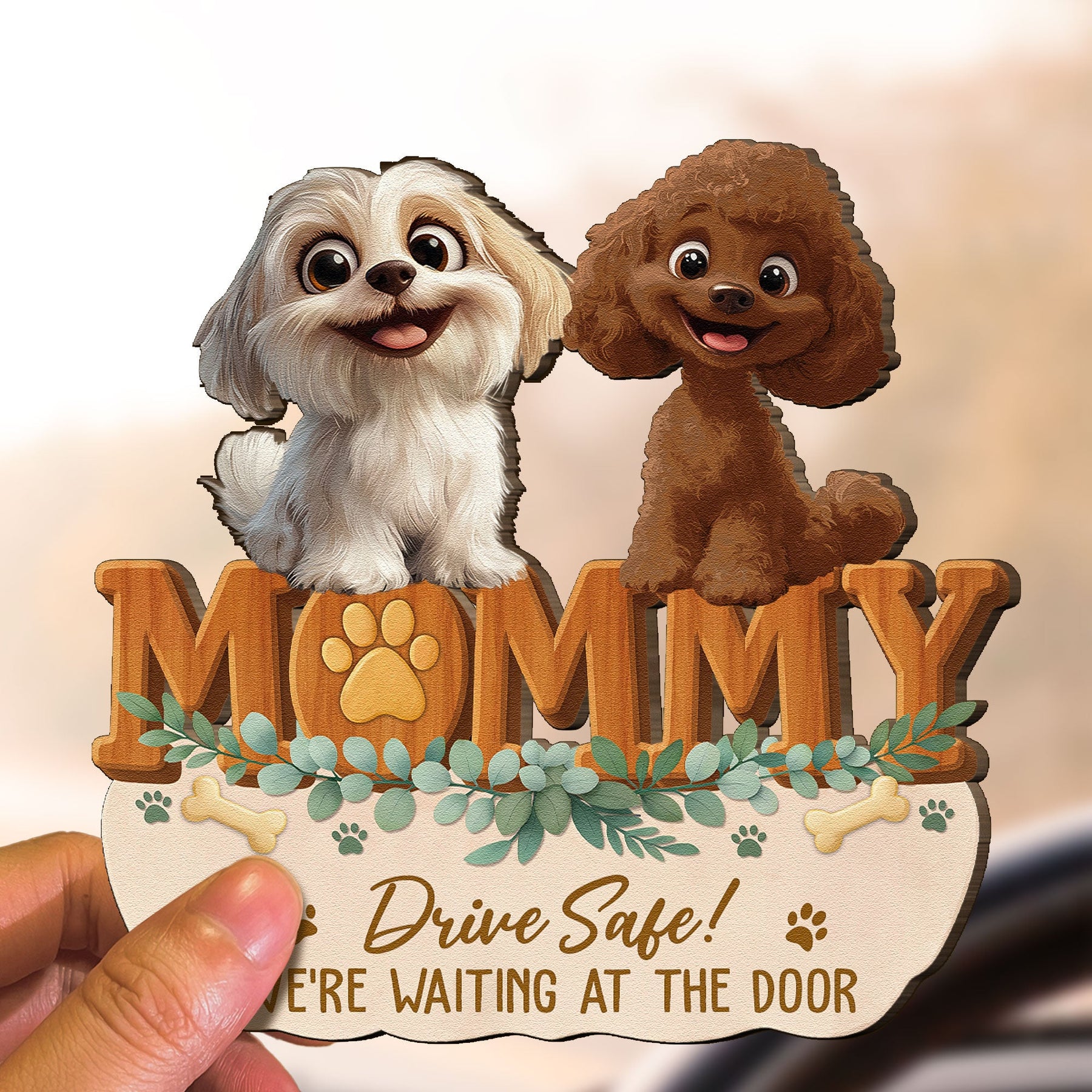 Mom, Dad Drive Safe! We’re Waiting At The Door - Personalized Wooden Car Visor Clip