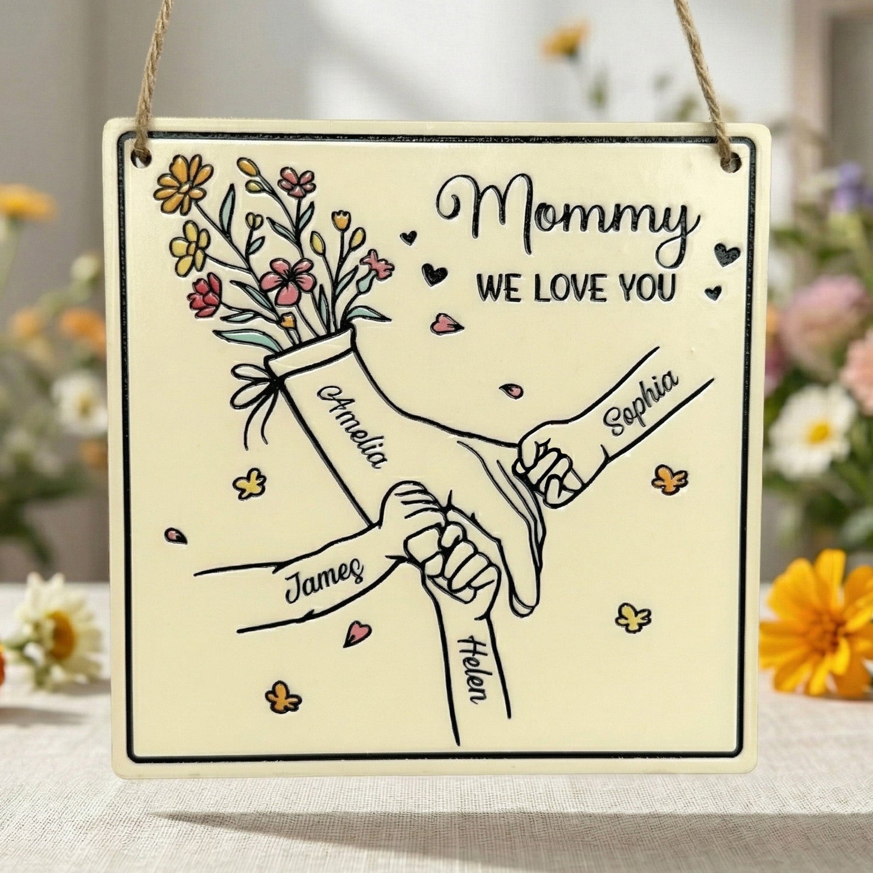 Mommy We Love You Hands Holding Mother's Day Gift For Her - Personalized Wood Sign
