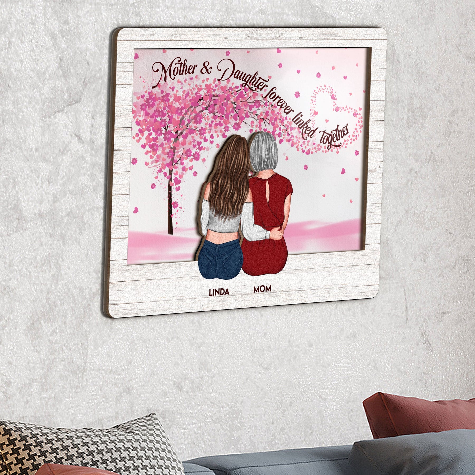 Mother And Daughter Forever Linked Together - Personalized Wood And Acrylic Wall Art