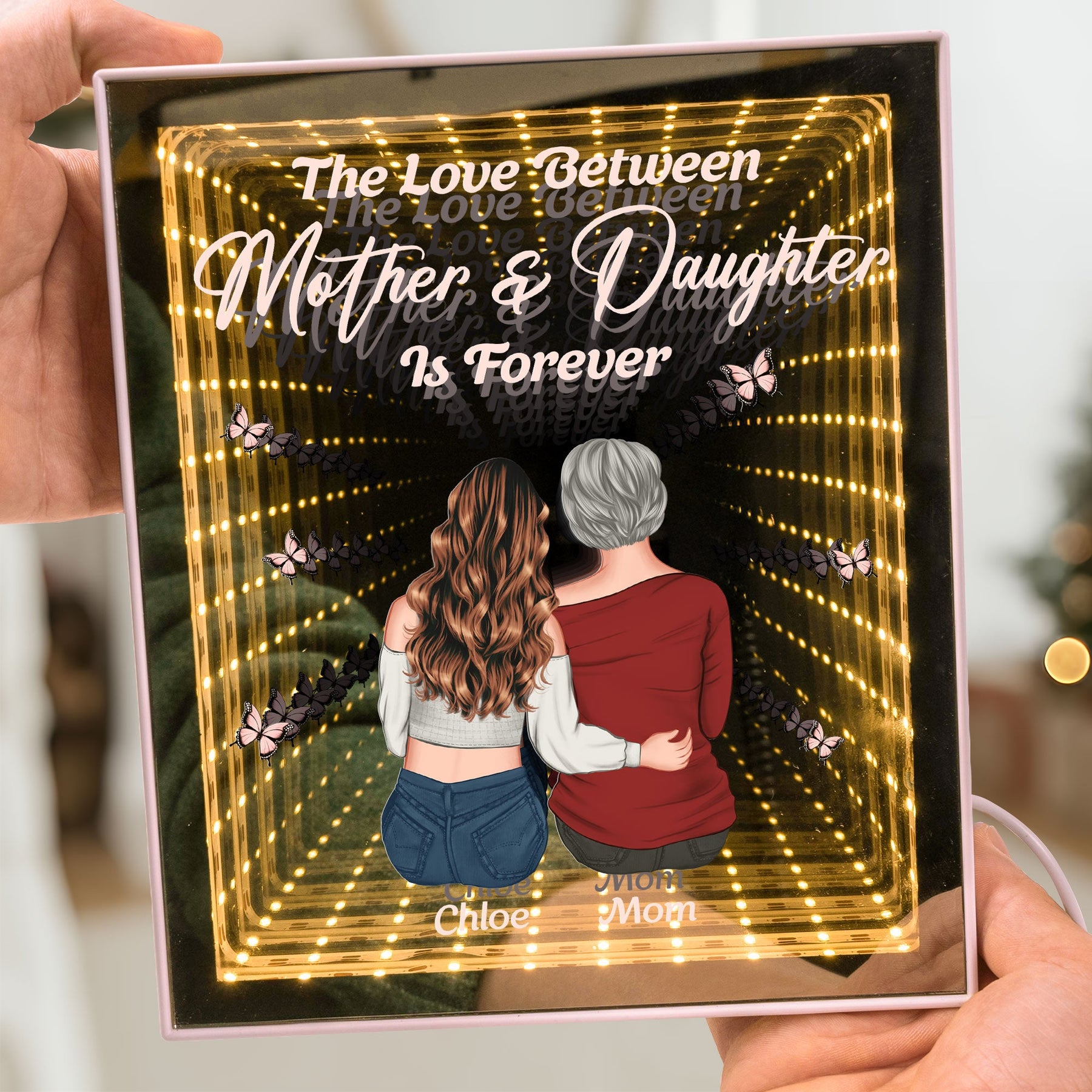 Mother And Daughters, Sons Forever Linked Together - Personalized Infinity Mirror Light Box