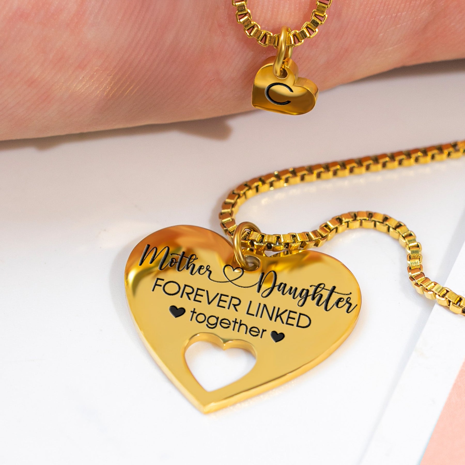 Mother & Daughter Forever Linked Together - Personalized Puzzle Heart Necklace Set