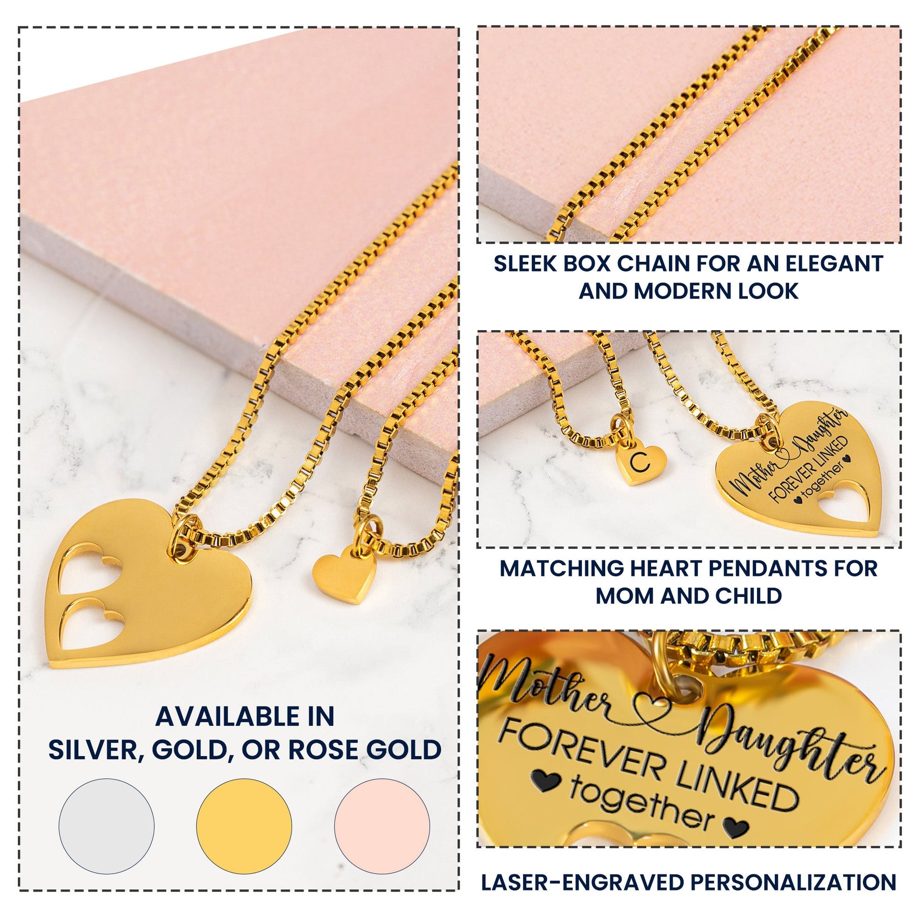 Mother & Daughter Forever Linked Together - Personalized Puzzle Heart Necklace Set
