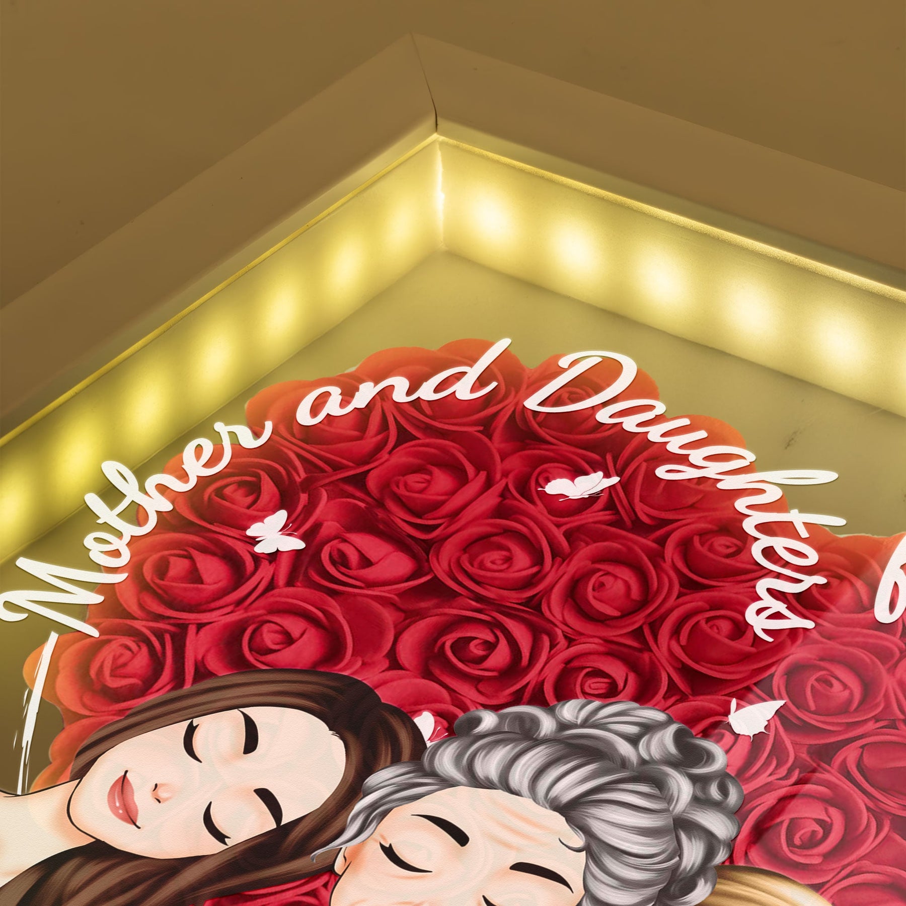 Mother Daughters Linked Together - Personalized Flower Shadow Box With LED Light