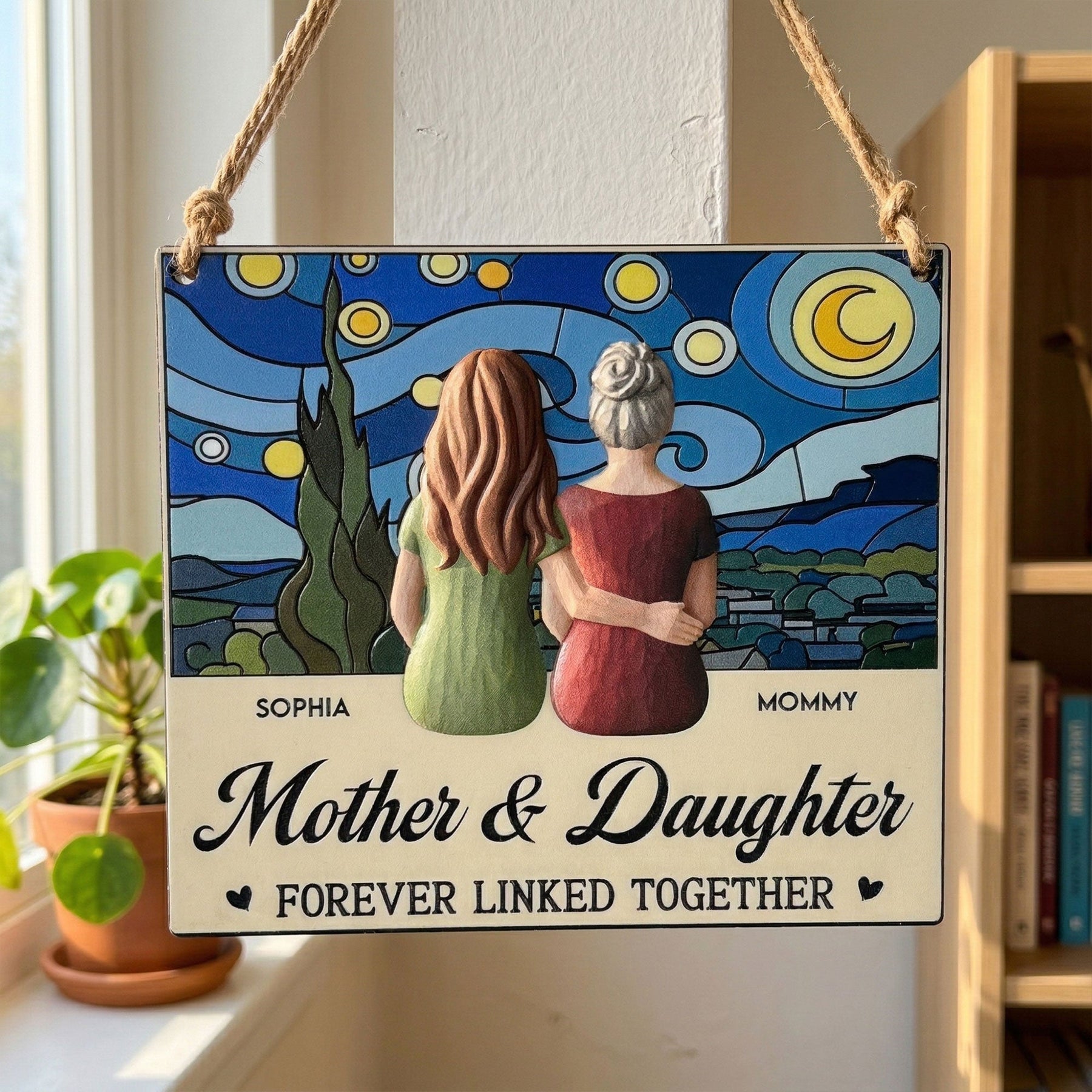Mother & Daughter Forever Linked Together - Personalized Wood Sign