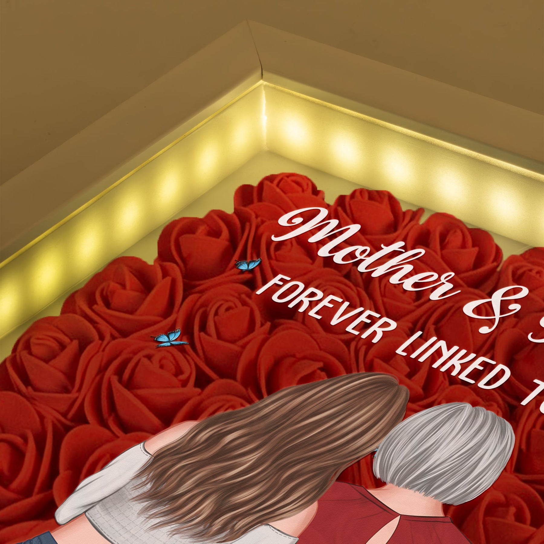 Mother & Daughter - Personalized Flower Shadow Box With LED Light