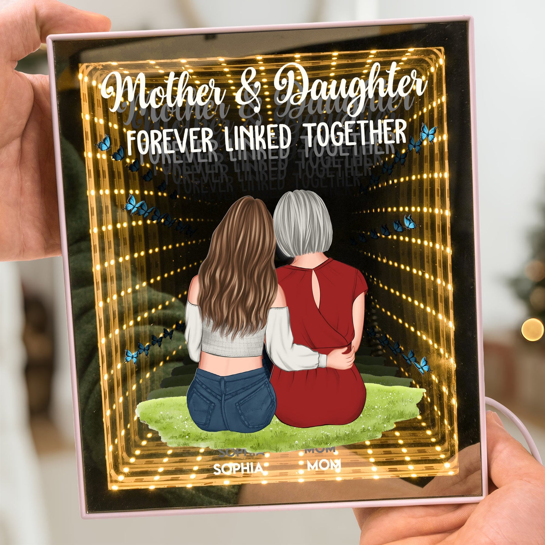 Mother And Daughter Forever Linked Together - Personalized Infinity Mirror Light Box
