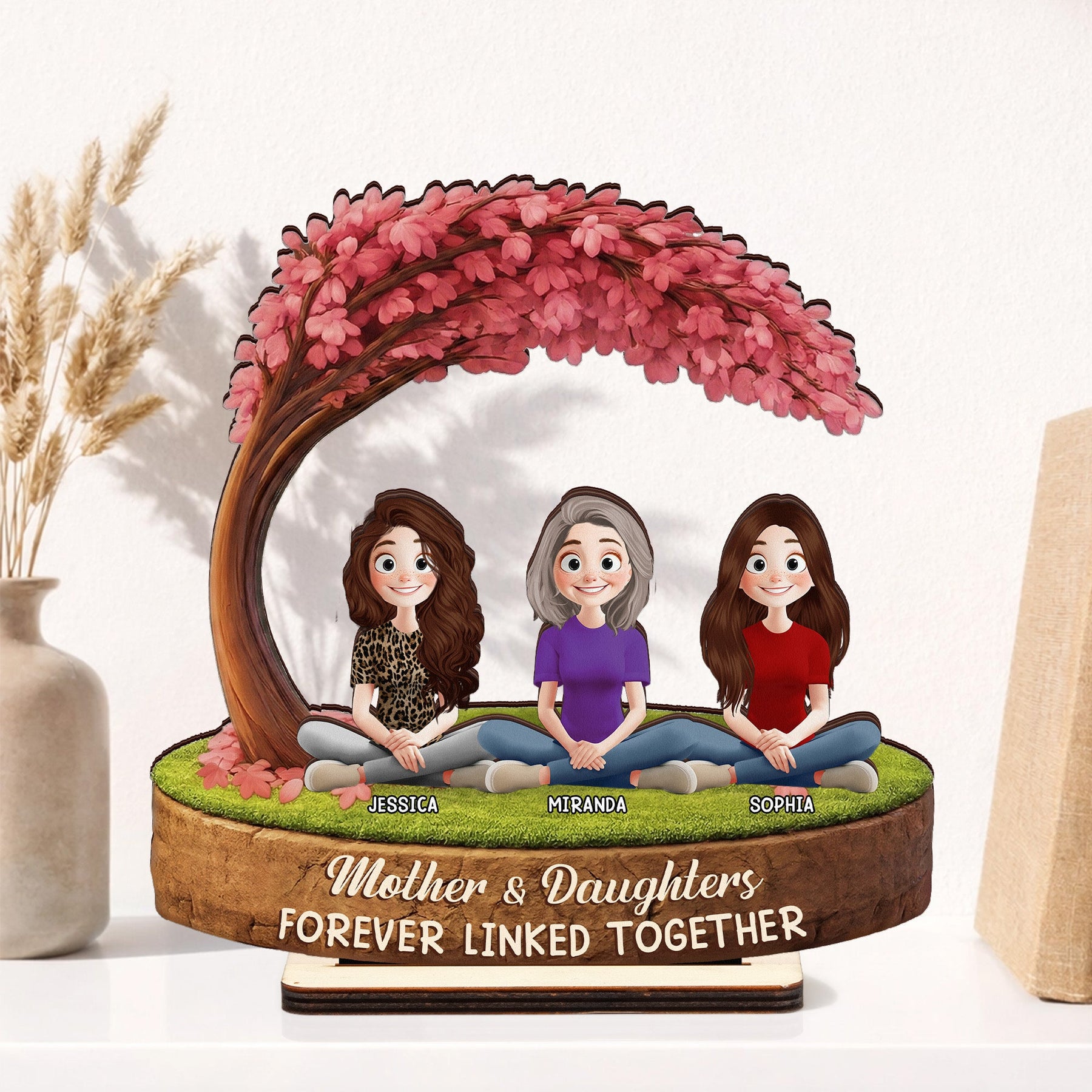 Mother & Daughters Forever Linked Together Mother's Day Gift For Mom - Personalized Wooden Plaque