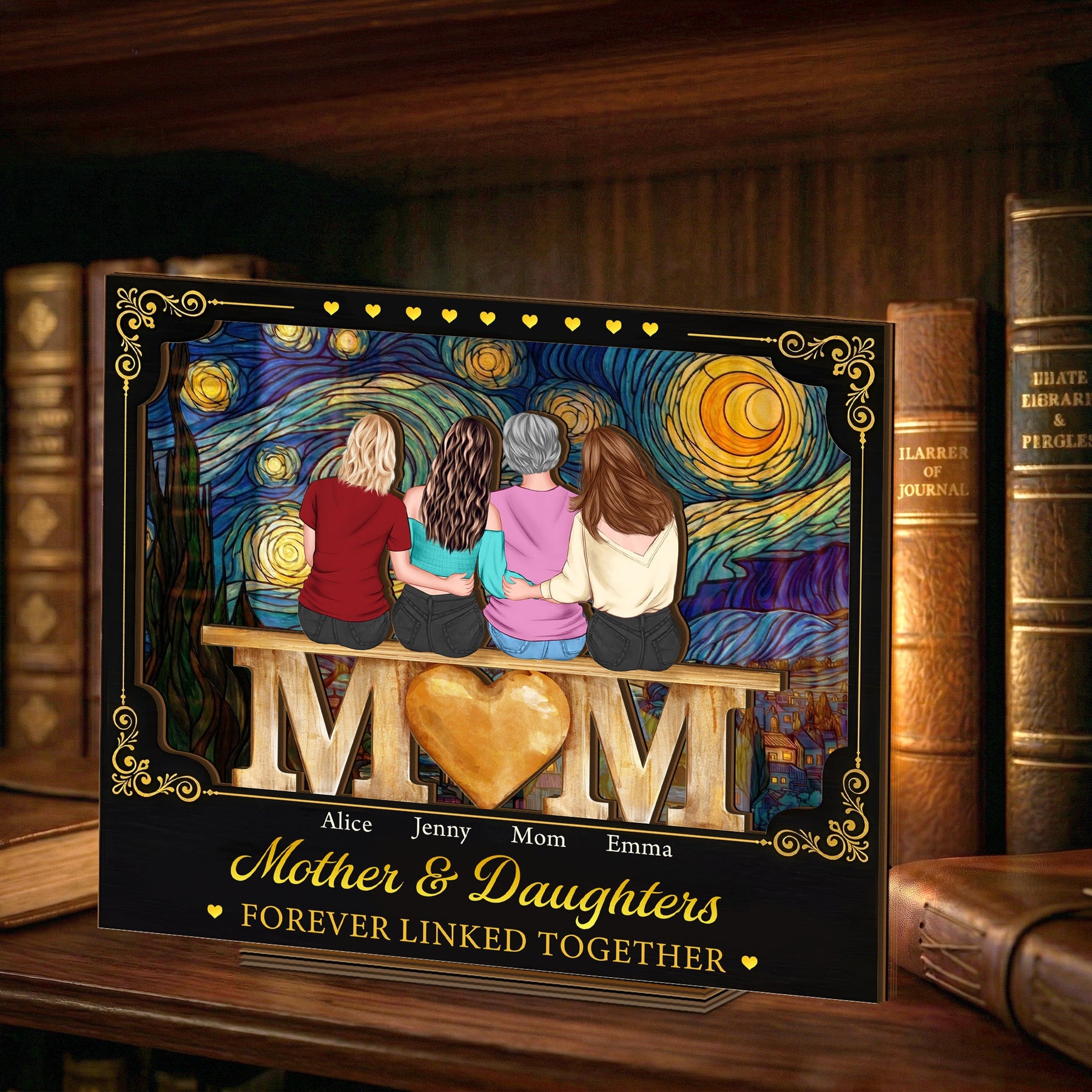 Mother & Daughters Forever Linked Together - Personalized Wooden Plaque
