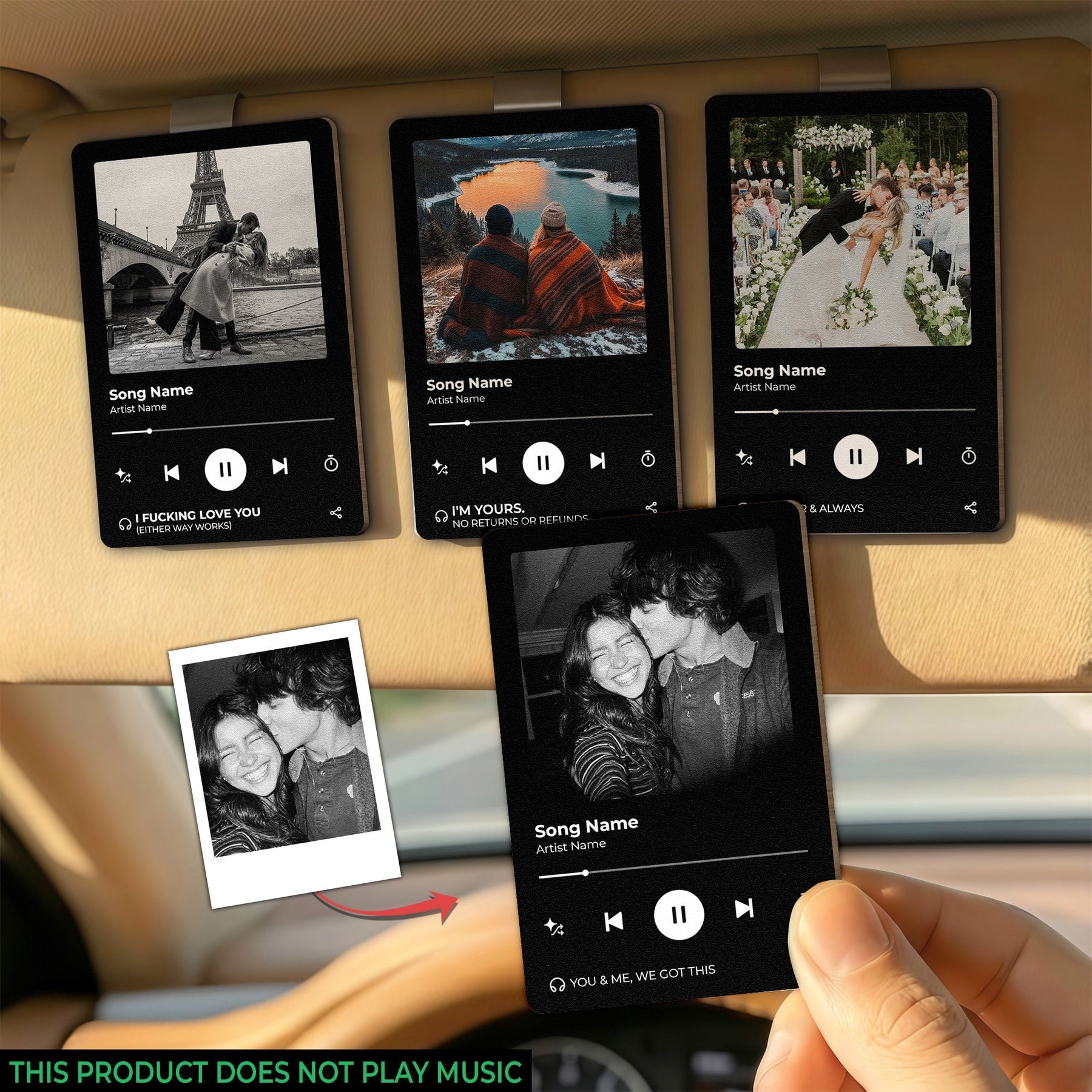 Music Photo Couple Gift Idea - Personalized Wooden Photo Car Visor Clip