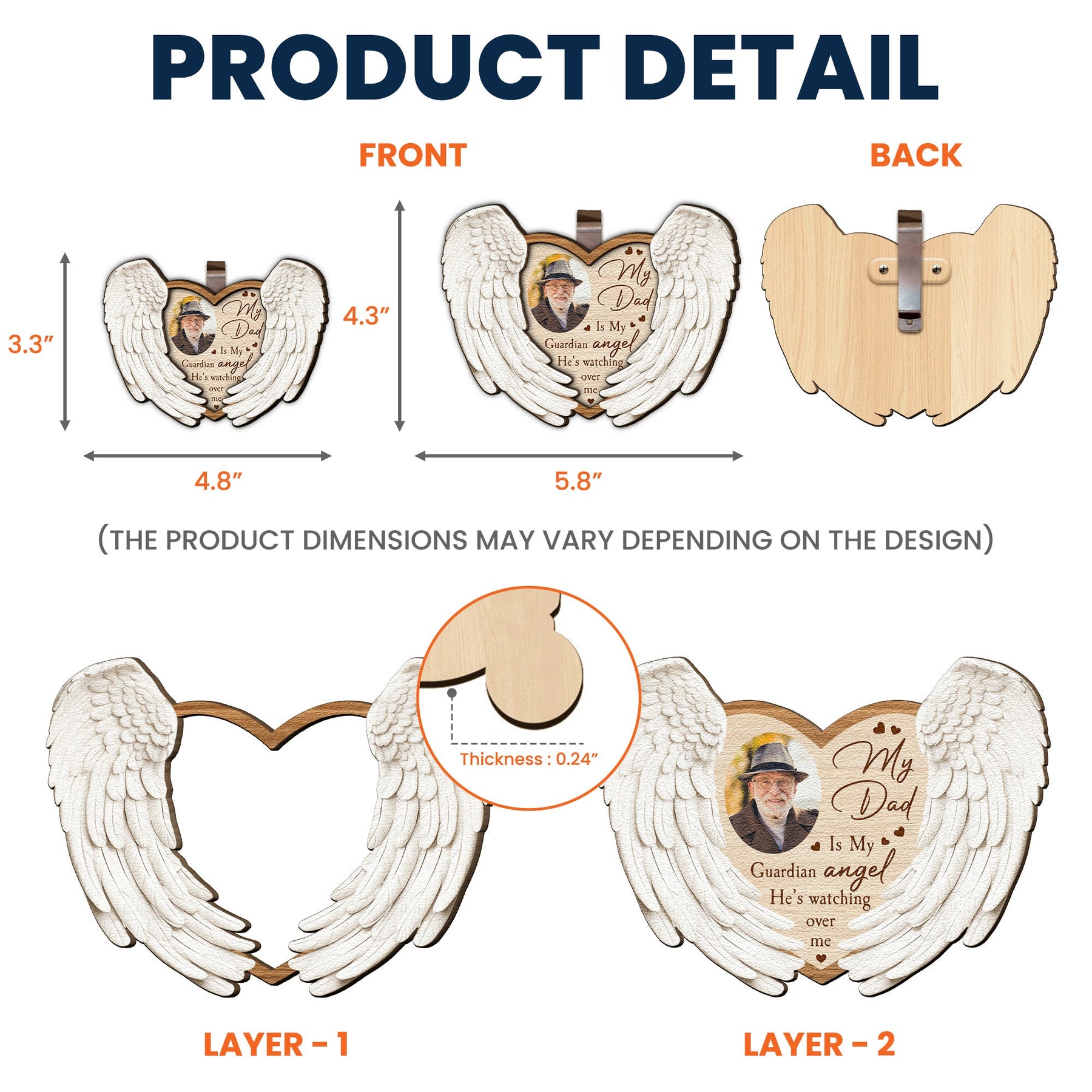 My Dad/ Mom/ Grandpa Is My Guardian Angel - Personalized Wooden Photo Car Visor Clip