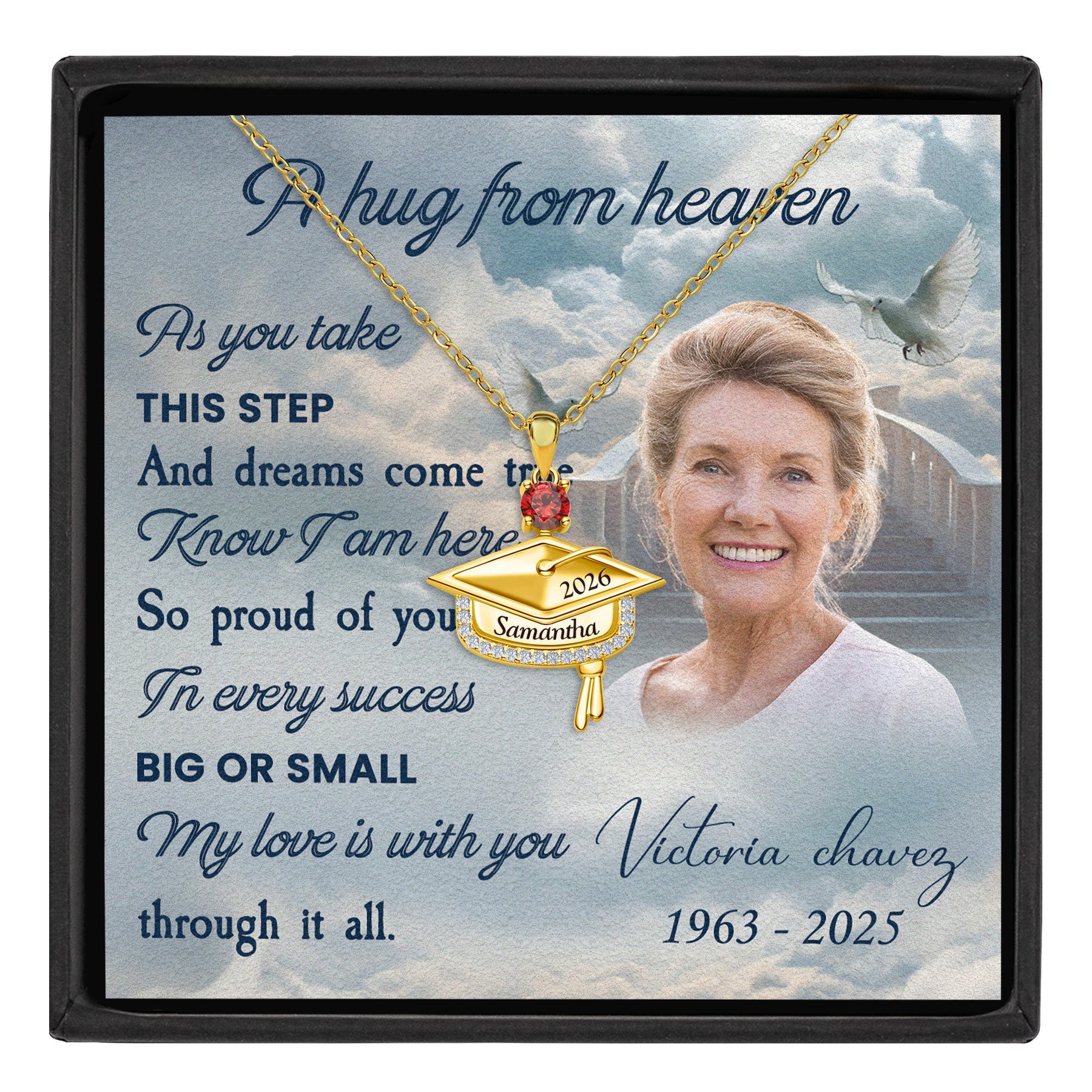 My Love With You - Personalized Photo Graduation Cap Pendant Necklace With Birthstone