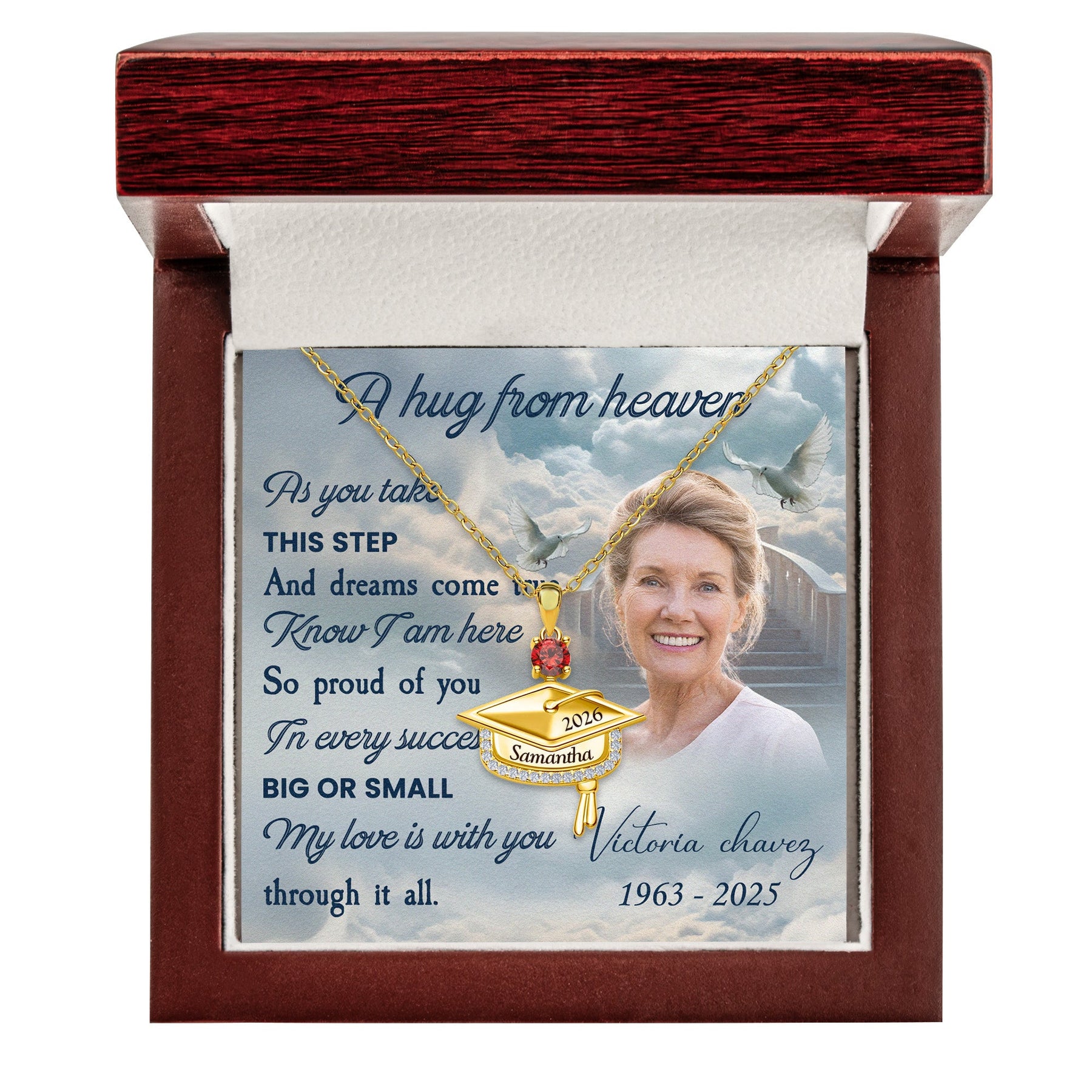 My Love With You - Personalized Photo Graduation Cap Pendant Necklace With Birthstone