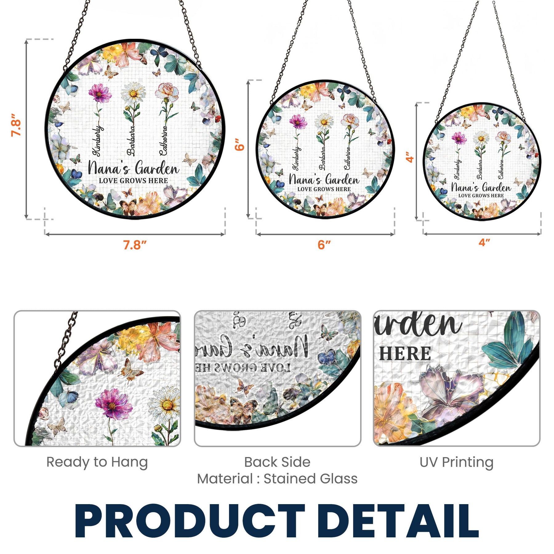 Nana's Garden Custom Names & Birth Flowers - Personalized Stained Glass Window Hanging Suncatcher