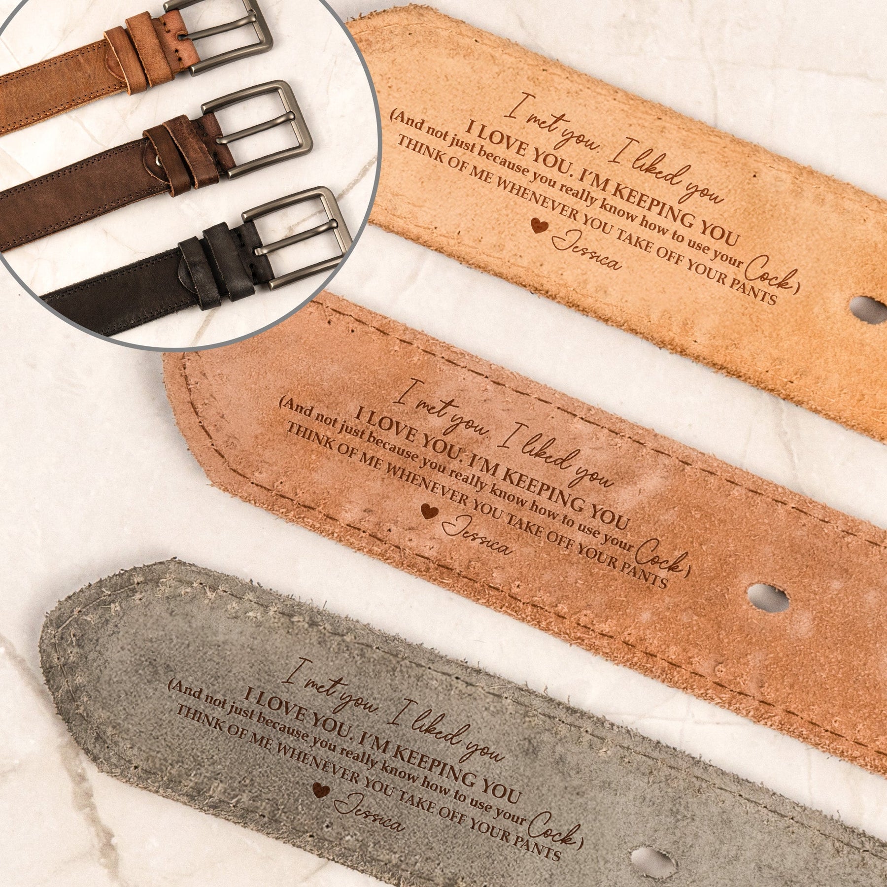 Naughty Gift For Husband, Boyfriend Customize With Hidden Message - Personalized Cowhide Belt