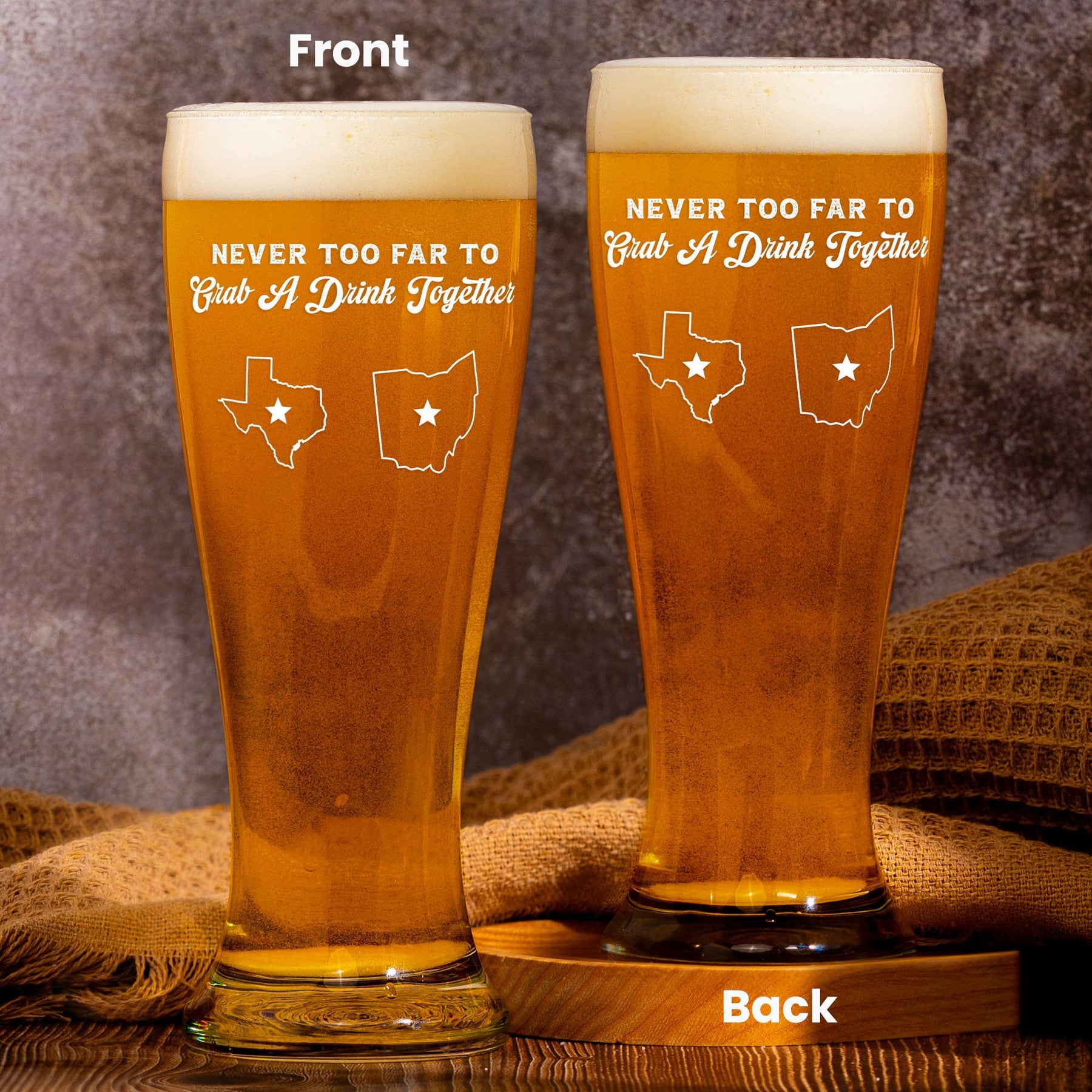 Never Too Far To Grab A Drink Together - Personalized Pilsner Glass
