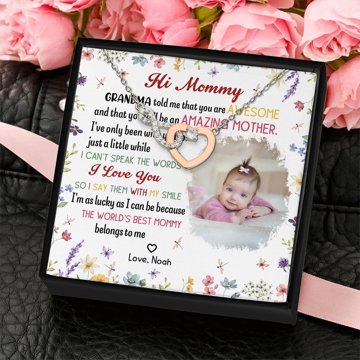 New Mom First Mom The Best Mommy Belongs To - Personalized Photo Infinity Heart Necklace