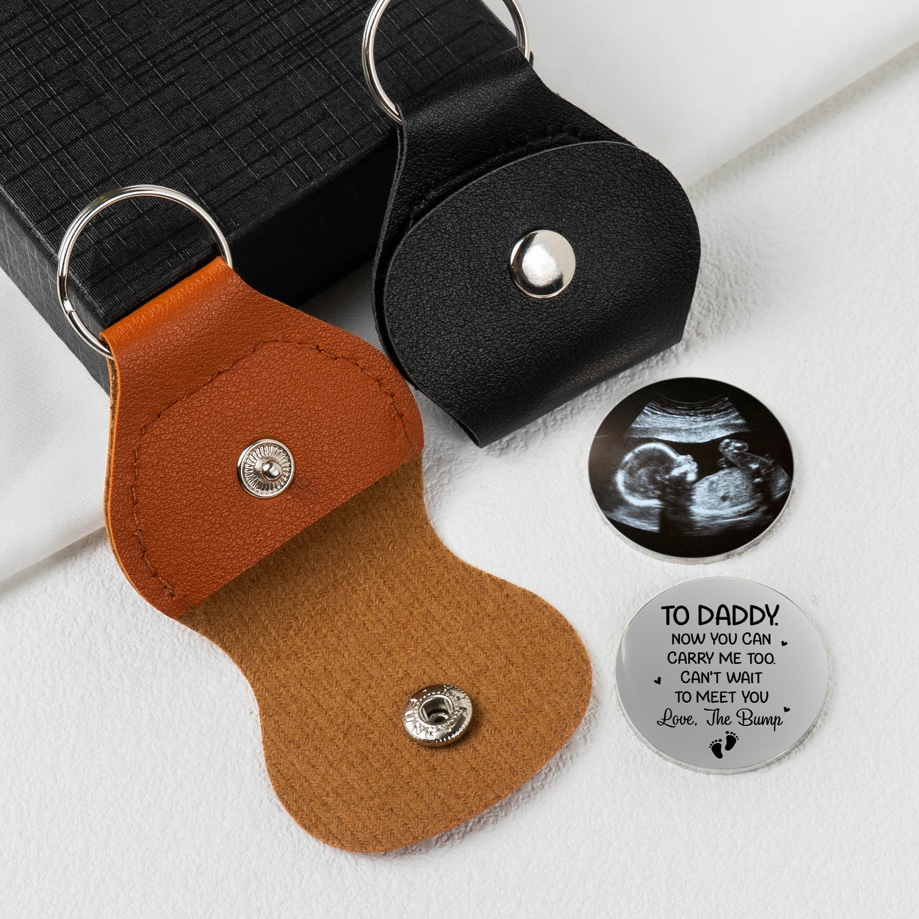 Now You Can Carry Me Too Can't Wait To Meet You - Personalized Leather Photo Pocket Hug