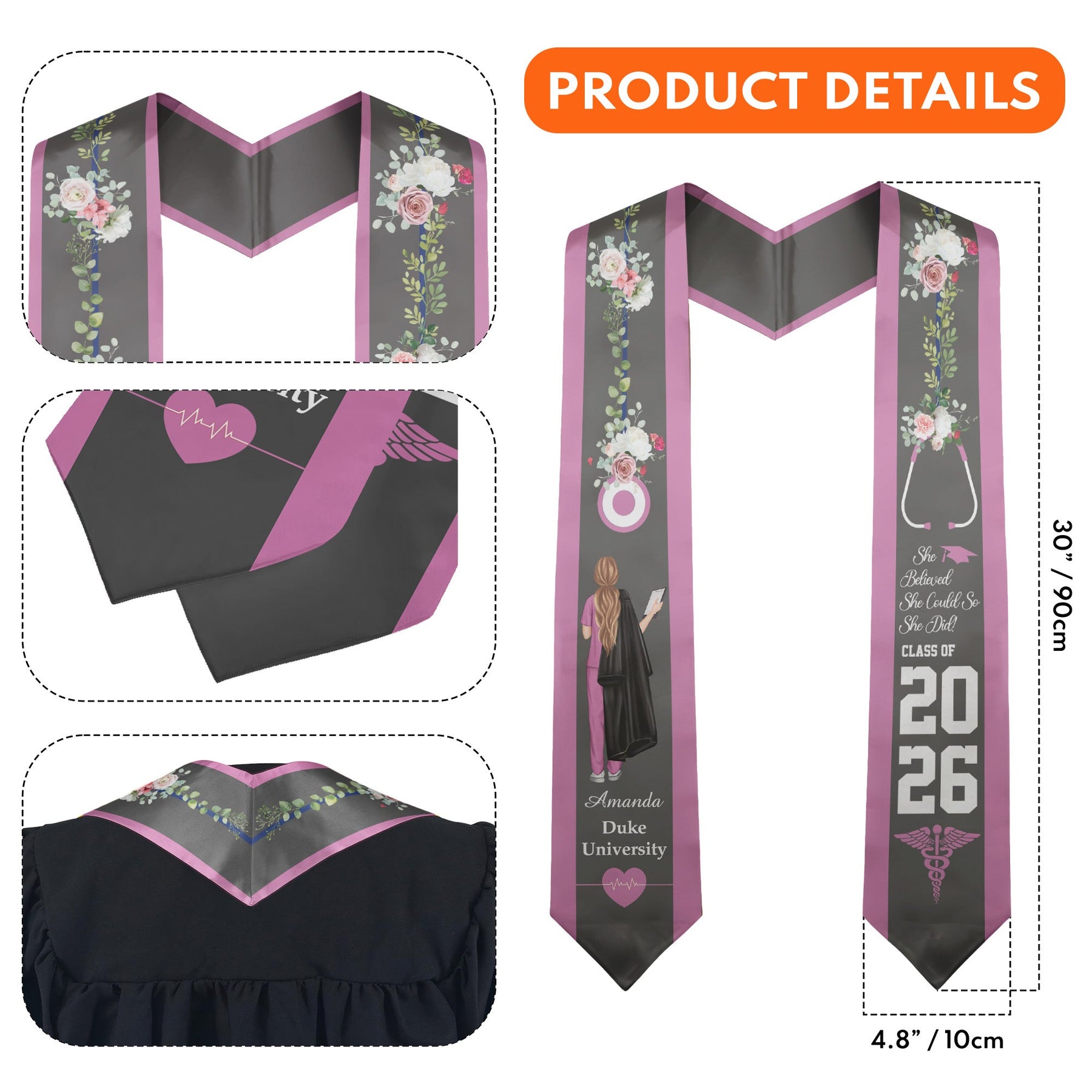 Nursing Grad Gift She Believed She Could So She Did - Personalized Graduation Stole