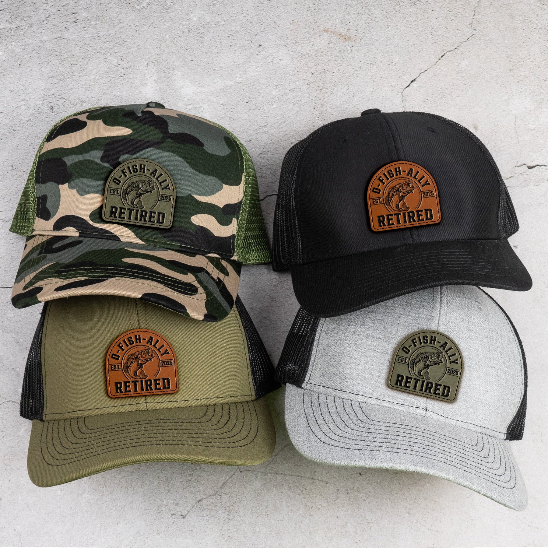 O-Fish-Ally Retired - Personalized Leather Patch Hat