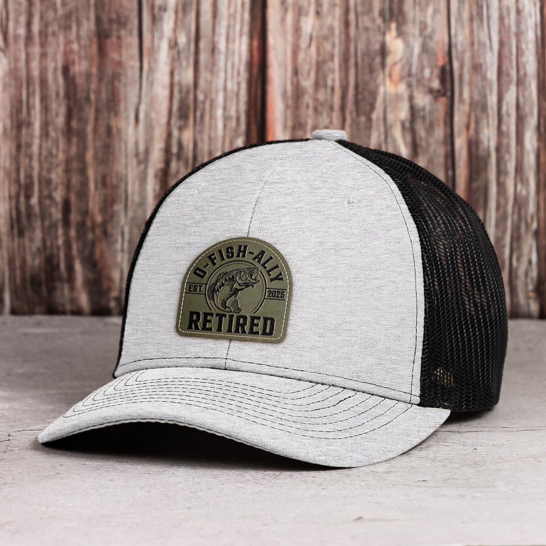 O-Fish-Ally Retired - Personalized Leather Patch Hat