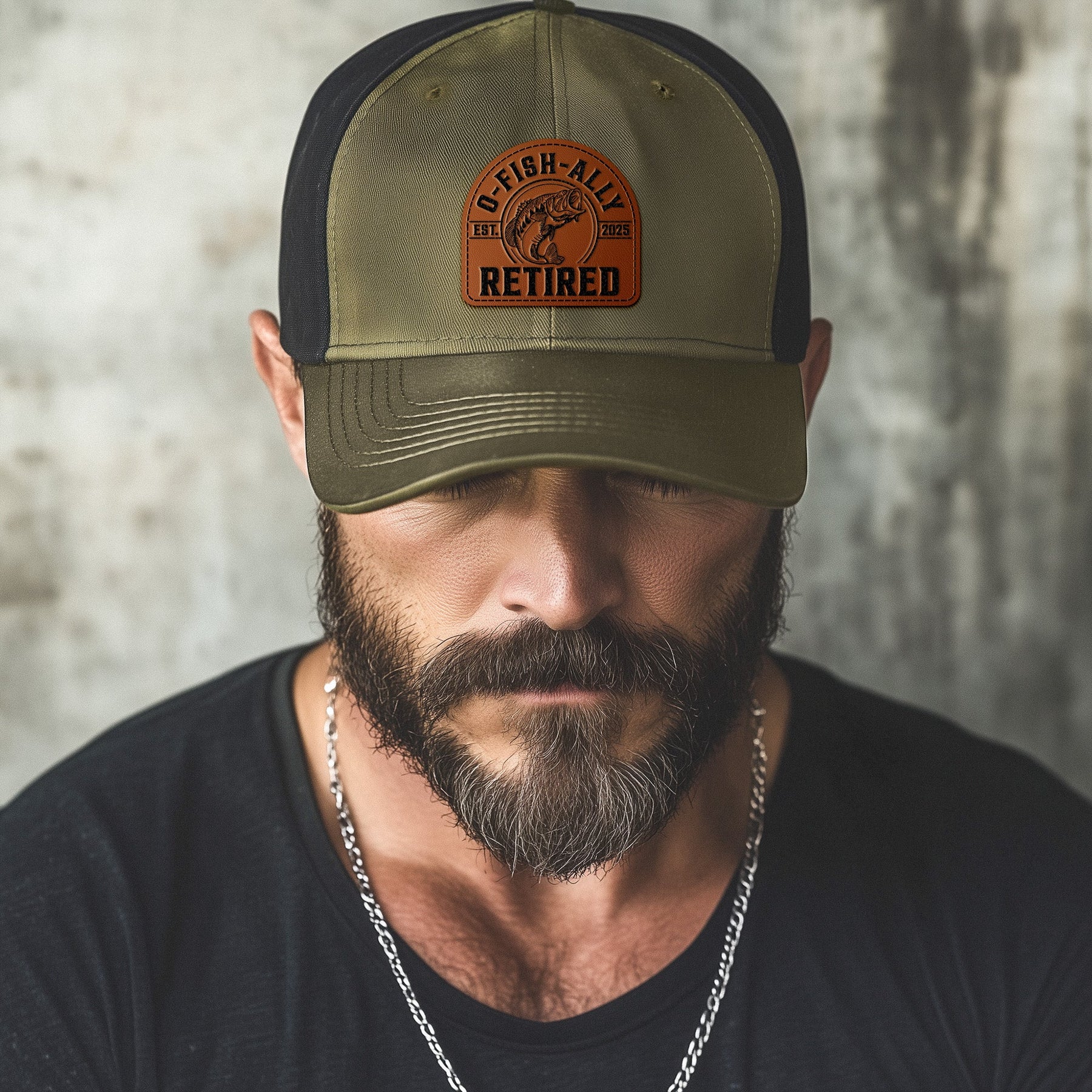 O-Fish-Ally Retired - Personalized Leather Patch Hat