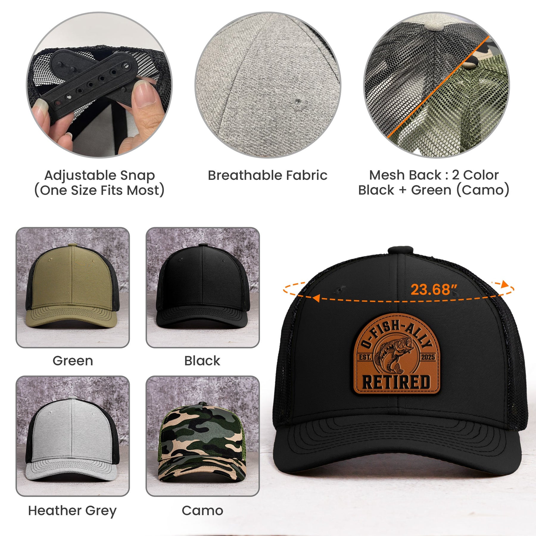 O-Fish-Ally Retired - Personalized Leather Patch Hat