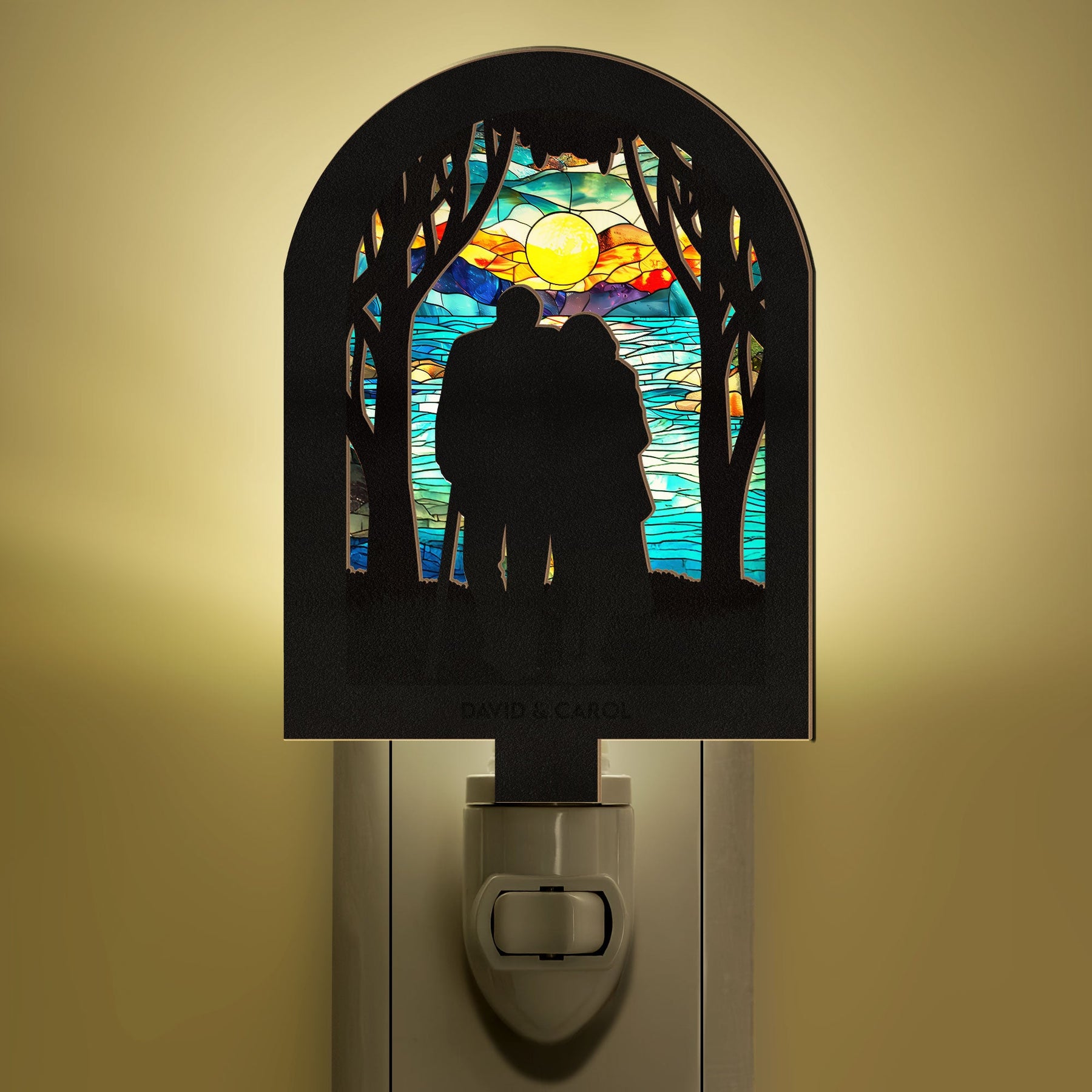 Old Couple Standing Together - Personalized Wood And Acrylic Night Light