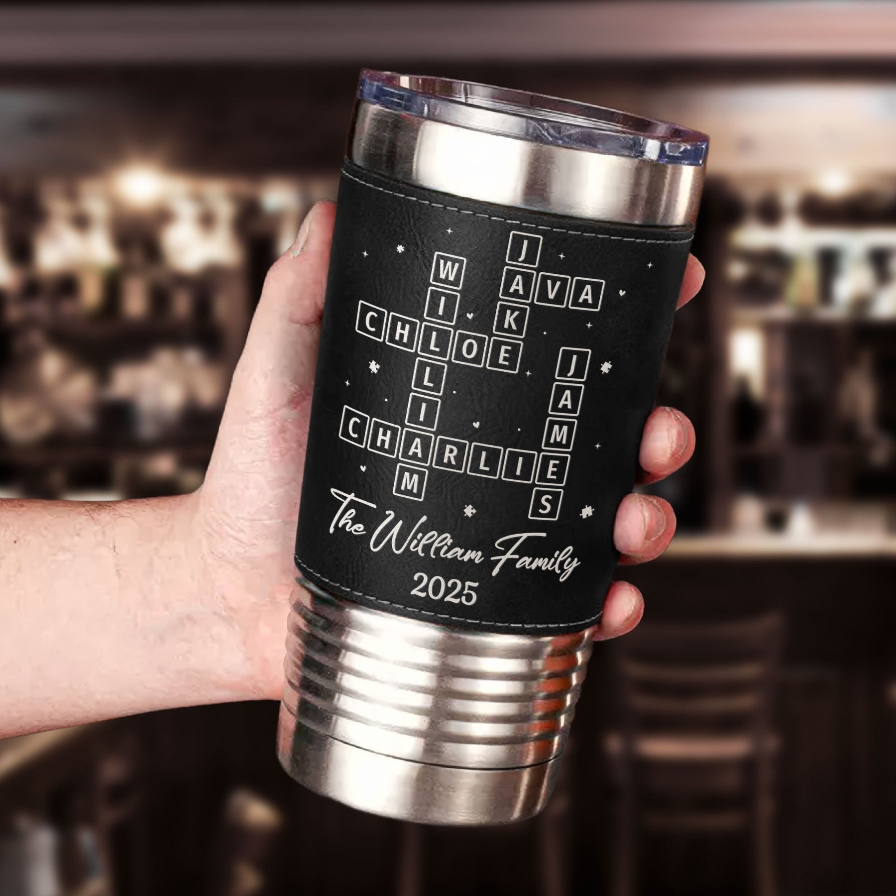 Our Family Scrabble - Personalized 20oz Leather Wrapped Tumbler