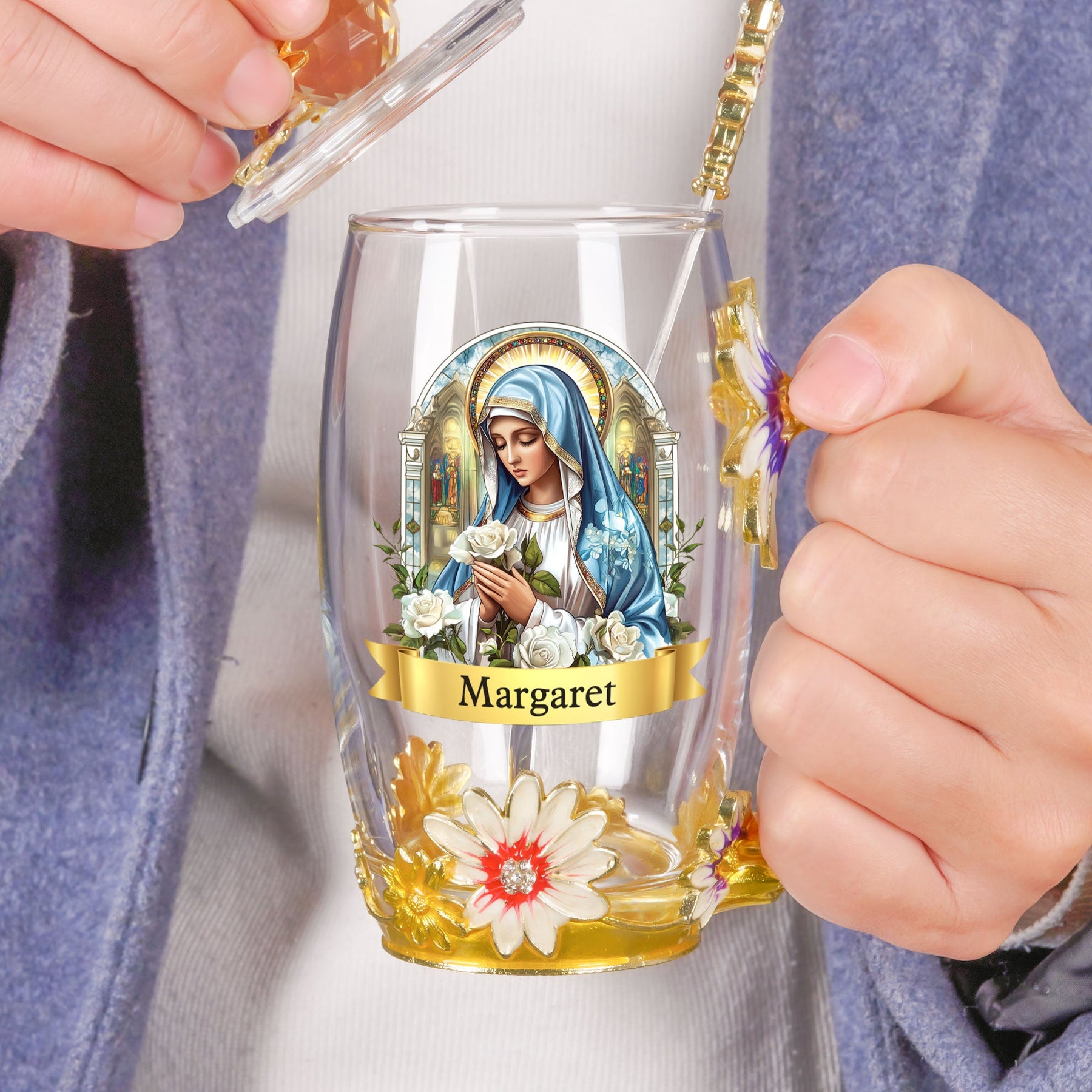 Our Lady Of Fatima Virgin Mary - Personalized Enamel Flower Tea Cup