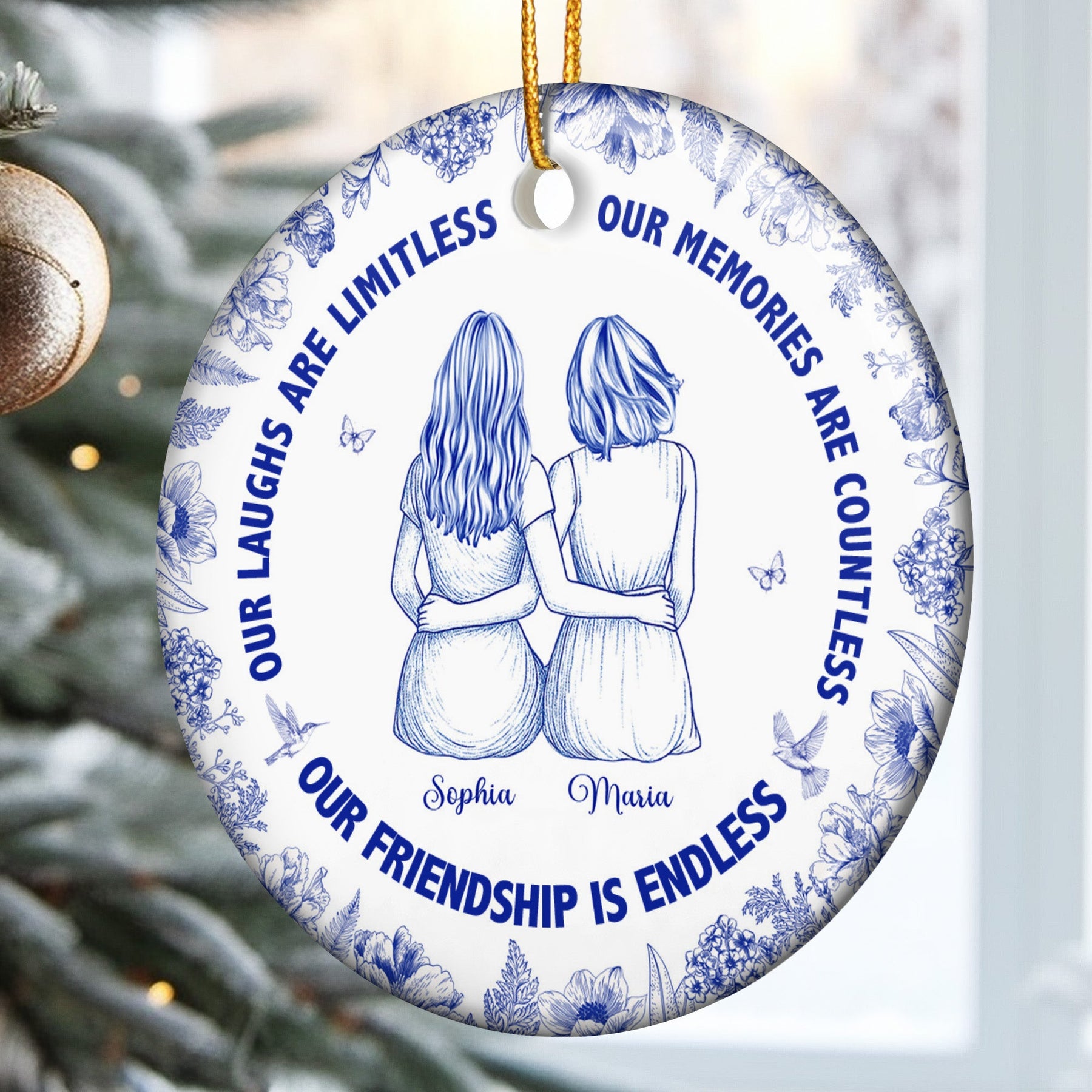 Our Laughs Are Limitless Our Friendship Is Endless Toile De Jouy - Personalized Ceramic Ornament