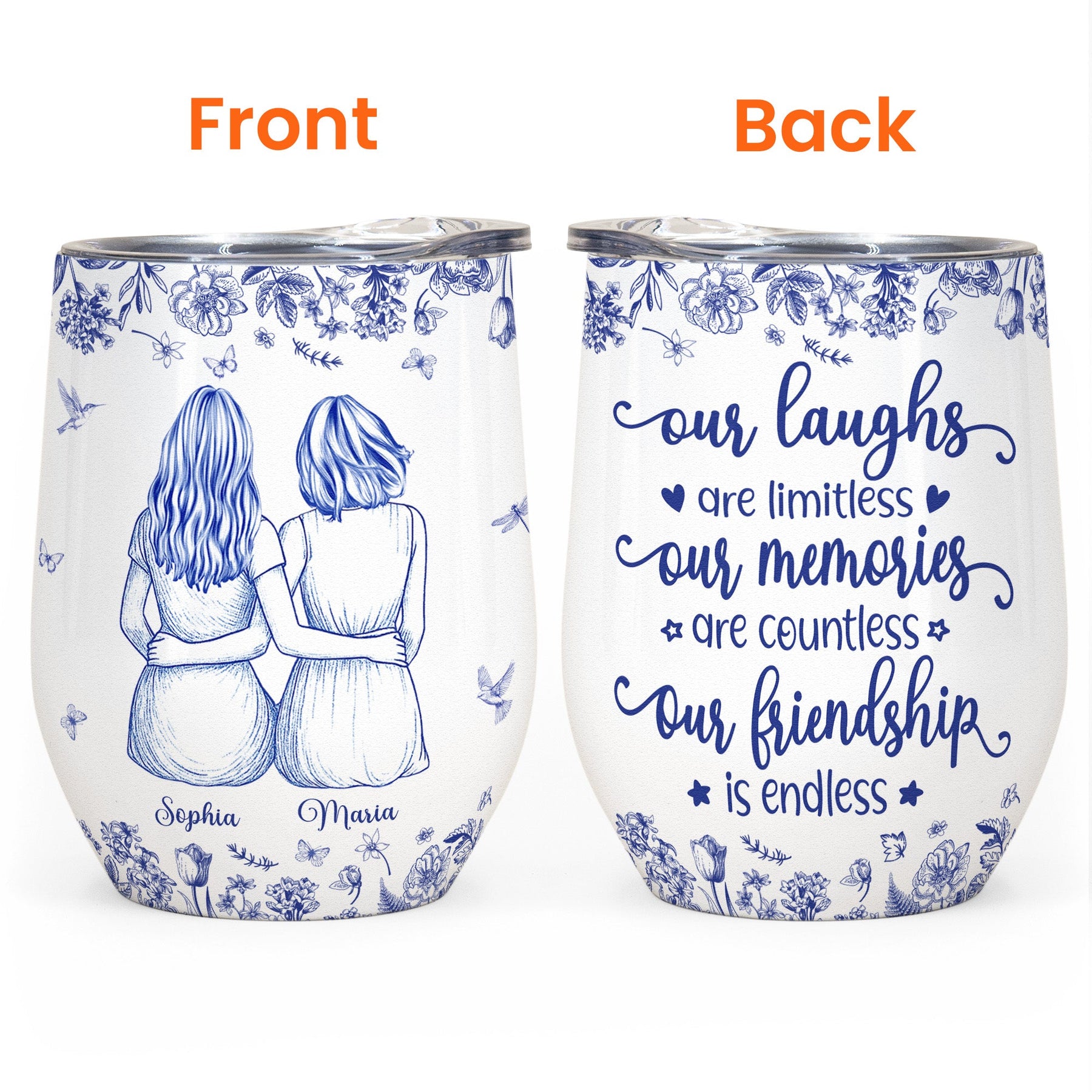 Our Memories Are Countless Our Friendship Is Endless Toile De Jouy - Personalized Wine Tumbler